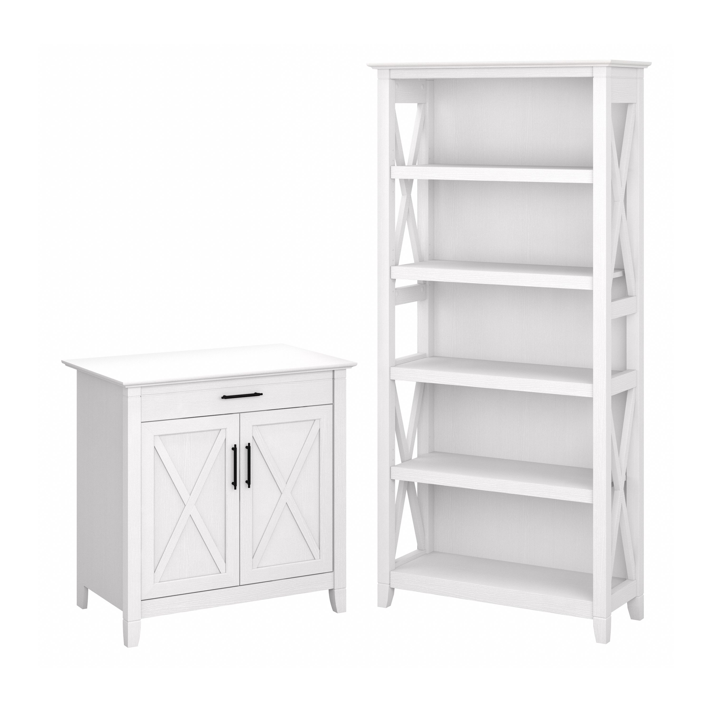 Shop Bush Furniture Key West Secretary Desk with Storage and 5 Shelf Bookcase 02 KWS012WT #color_pure white oak