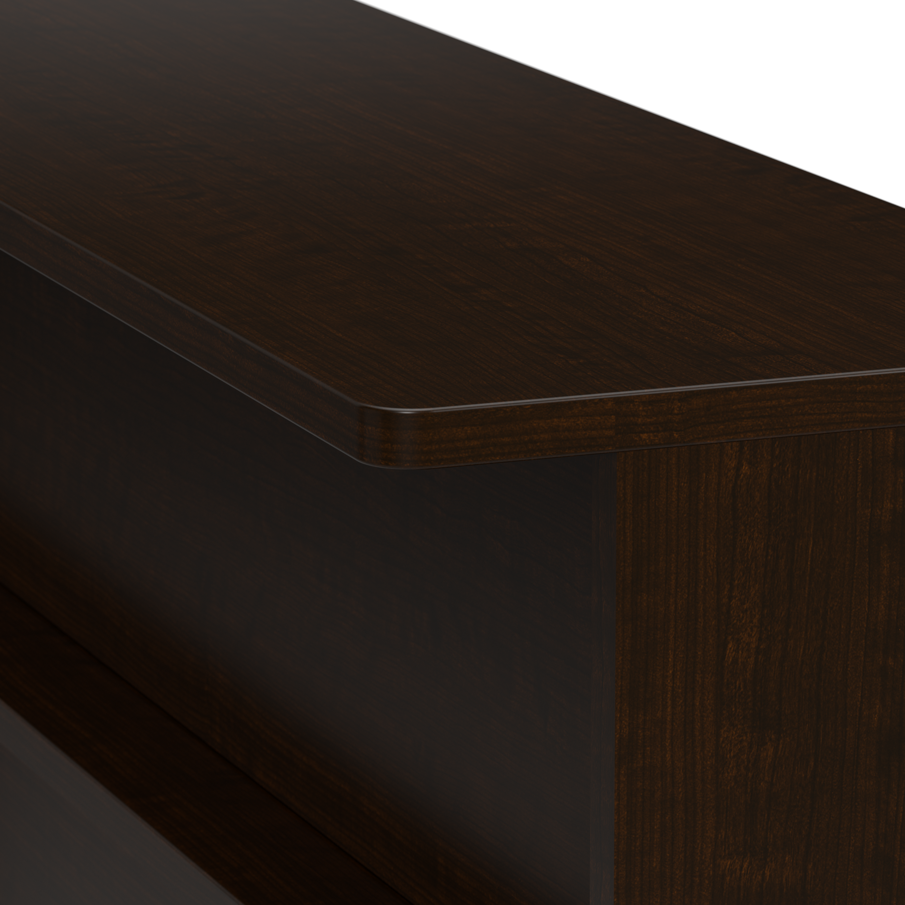 Shop Bush Business Furniture Arrive 60W x 72D L Shaped Reception Desk with Shelf 04 ARV003MR #color_mocha cherry