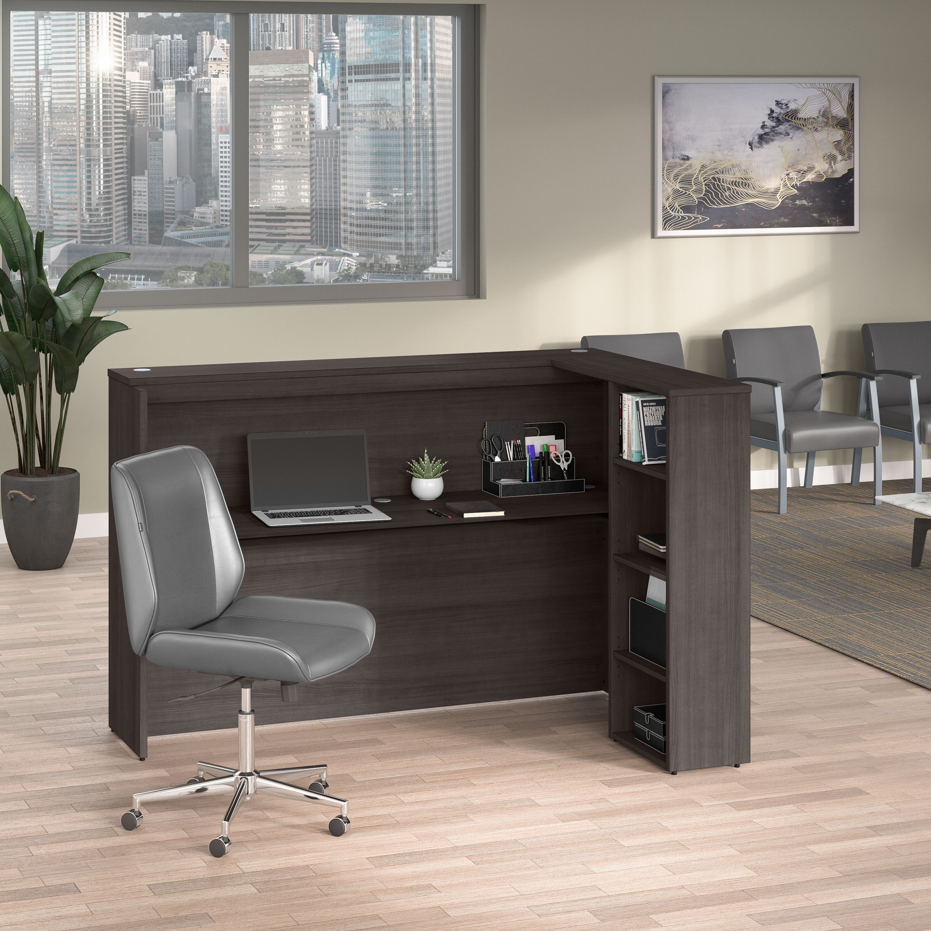 Shop Bush Business Furniture Studio C 72W Reception Desk with Shelves 01 SCD572SGK-Z1 #color_storm gray