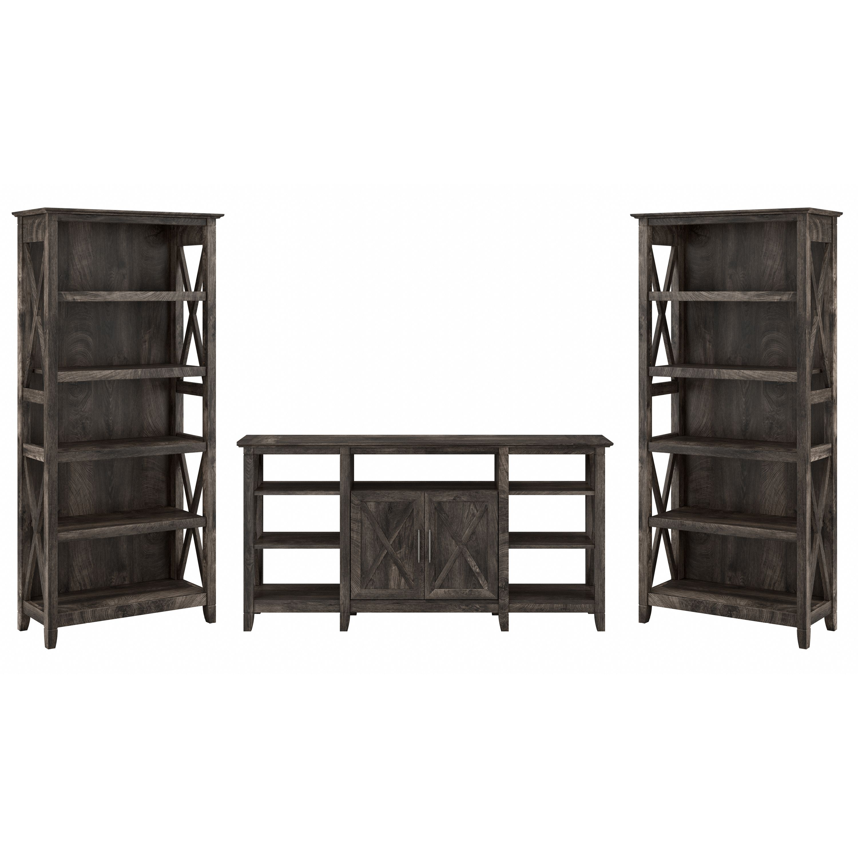 Shop Bush Furniture Key West Tall TV Stand with Set of 2 Bookcases 02 KWS027GH #color_dark gray hickory