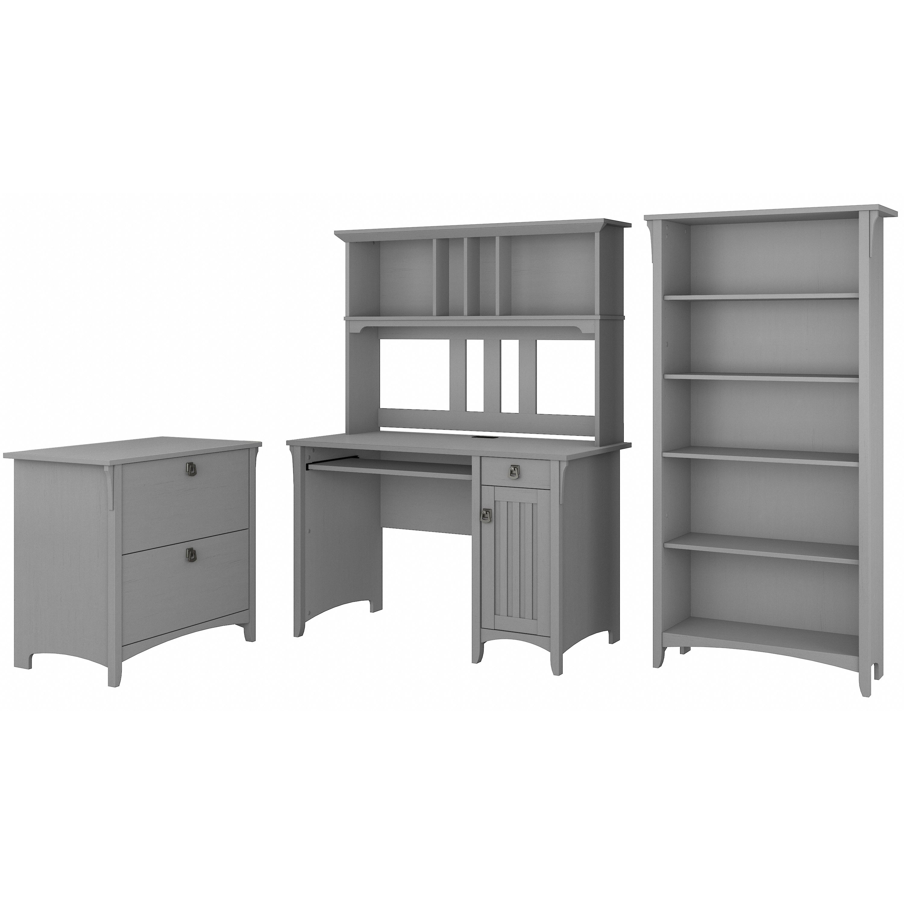Shop Bush Furniture Salinas Mission Desk with Hutch, Lateral File Cabinet and 5 Shelf Bookcase 02 SAL002CG #color_cape cod gray