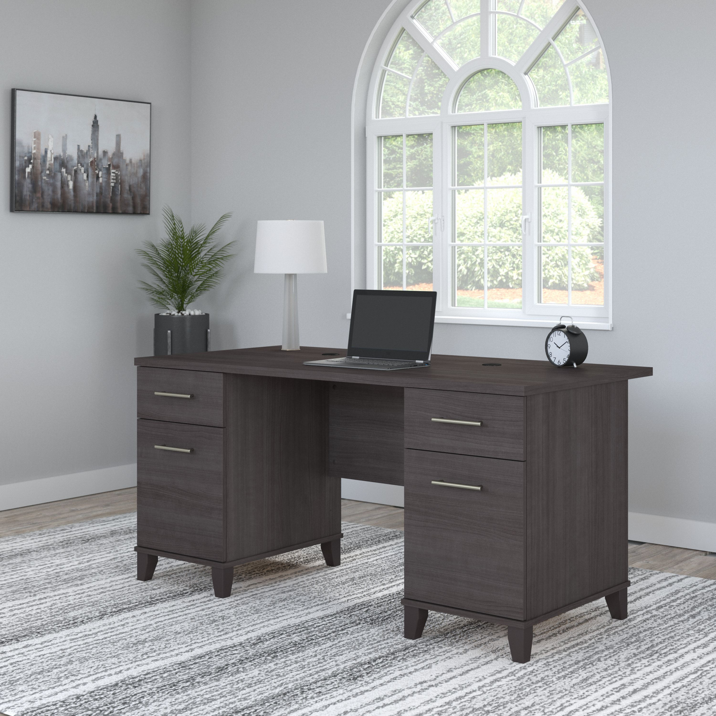 Shop Bush Furniture Somerset 60W Office Desk with Drawers 01 WC81528K #color_storm gray