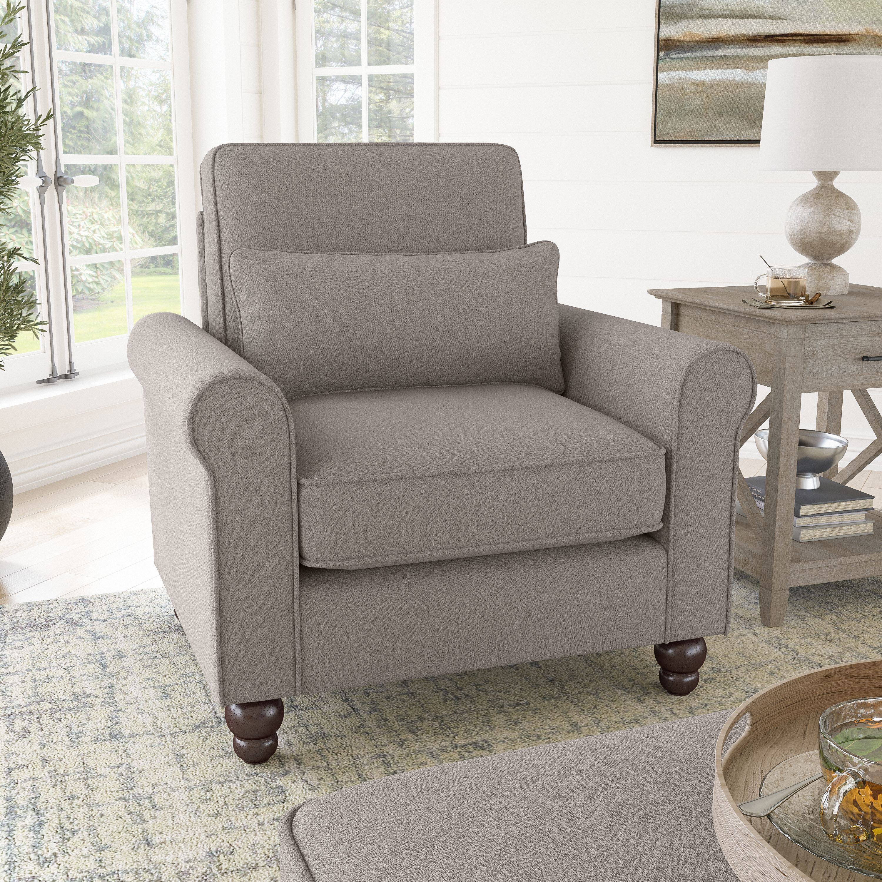 Shop Bush Furniture Hudson Accent Chair with Arms 01 HDK36BBGH-03 #color_beige herringbone fabric