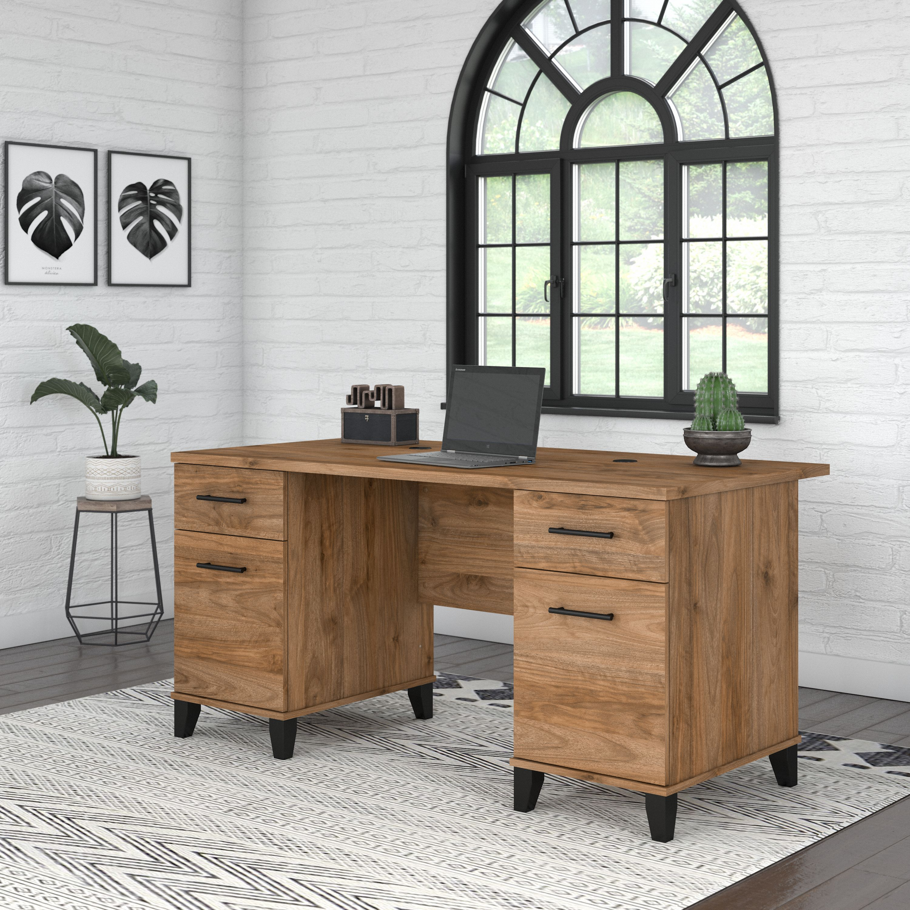 Shop Bush Furniture Somerset 60W Office Desk with Drawers 01 WC81328K #color_fresh walnut