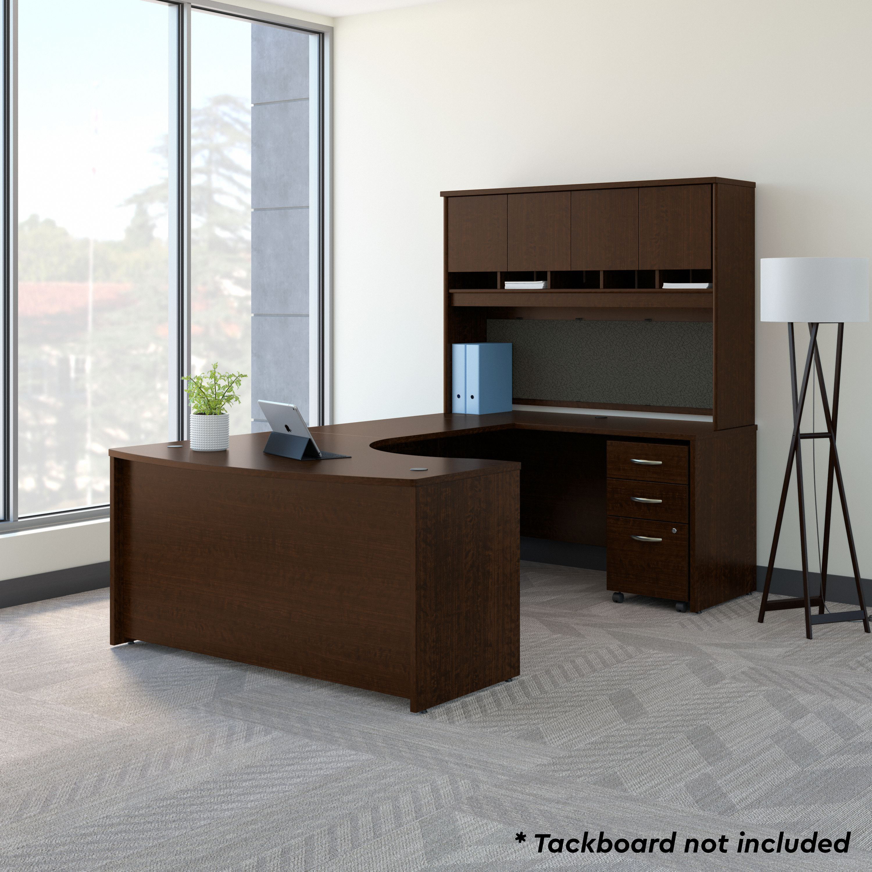 Shop Bush Business Furniture Series C 60W Right Handed Bow Front U Shaped Desk with Hutch and Storage 01 SRC092MRSU #color_mocha cherry