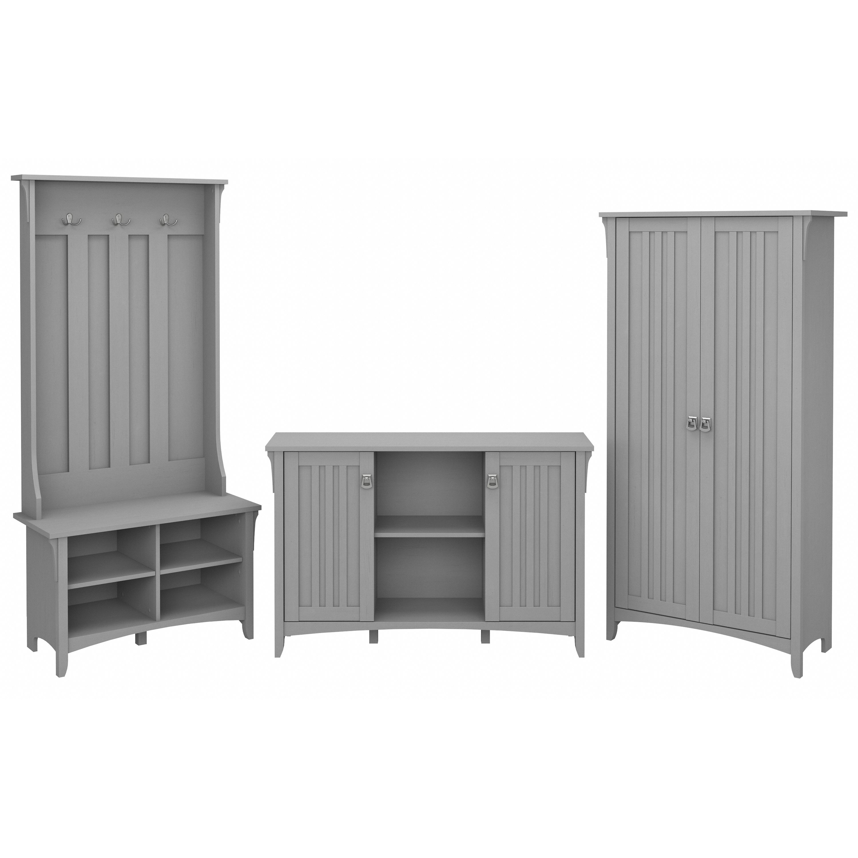 Shop Bush Furniture Salinas Entryway Storage Set with Hall Tree, Shoe Bench and Accent Cabinets 02 SAL016CG #color_cape cod gray