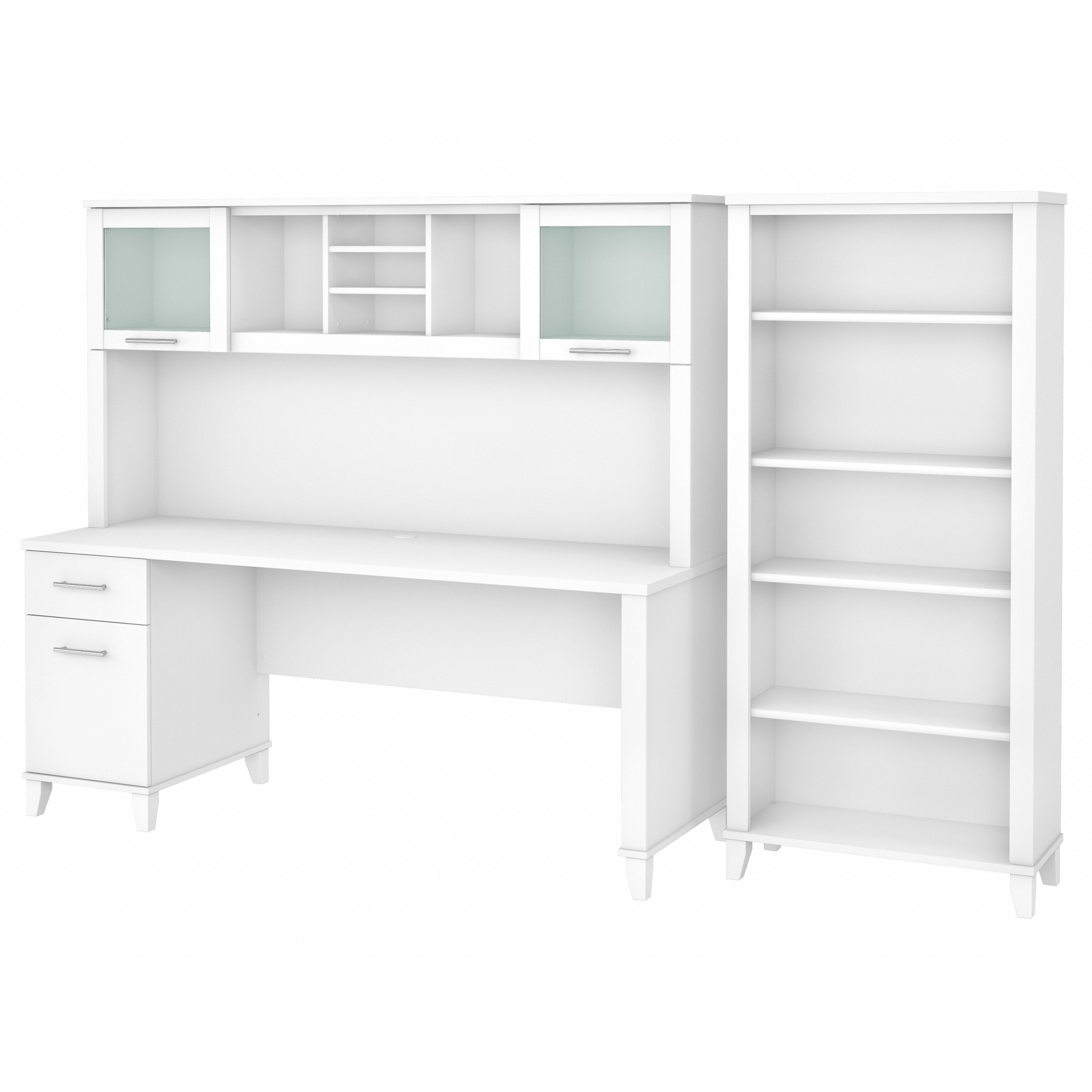 Shop Bush Furniture Somerset 72W Office Desk with Hutch and 5 Shelf Bookcase 02 SET020WH #color_white