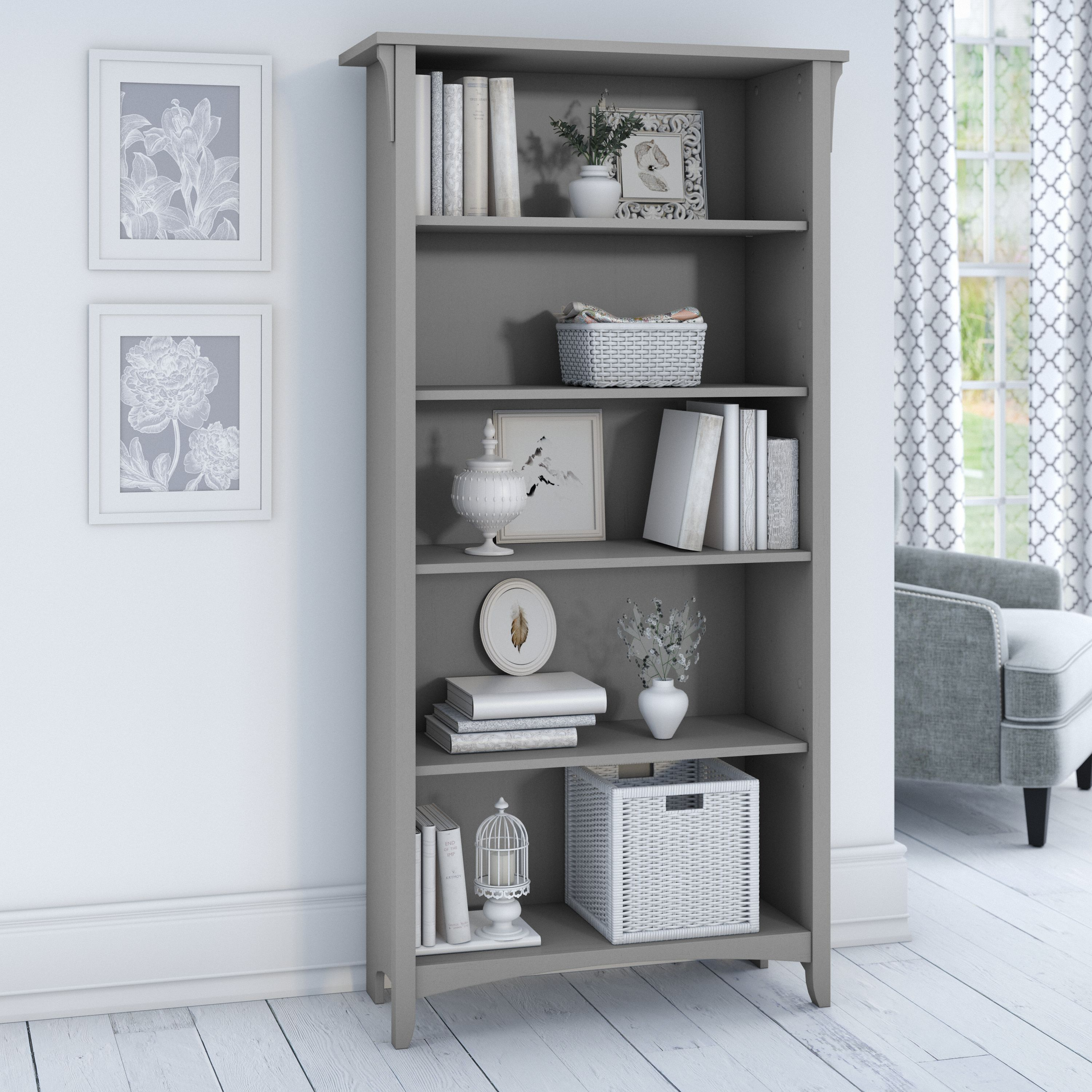 Shop Bush Furniture Salinas Tall 5 Shelf Bookcase 01 SAB132CG-03 #color_cape cod gray