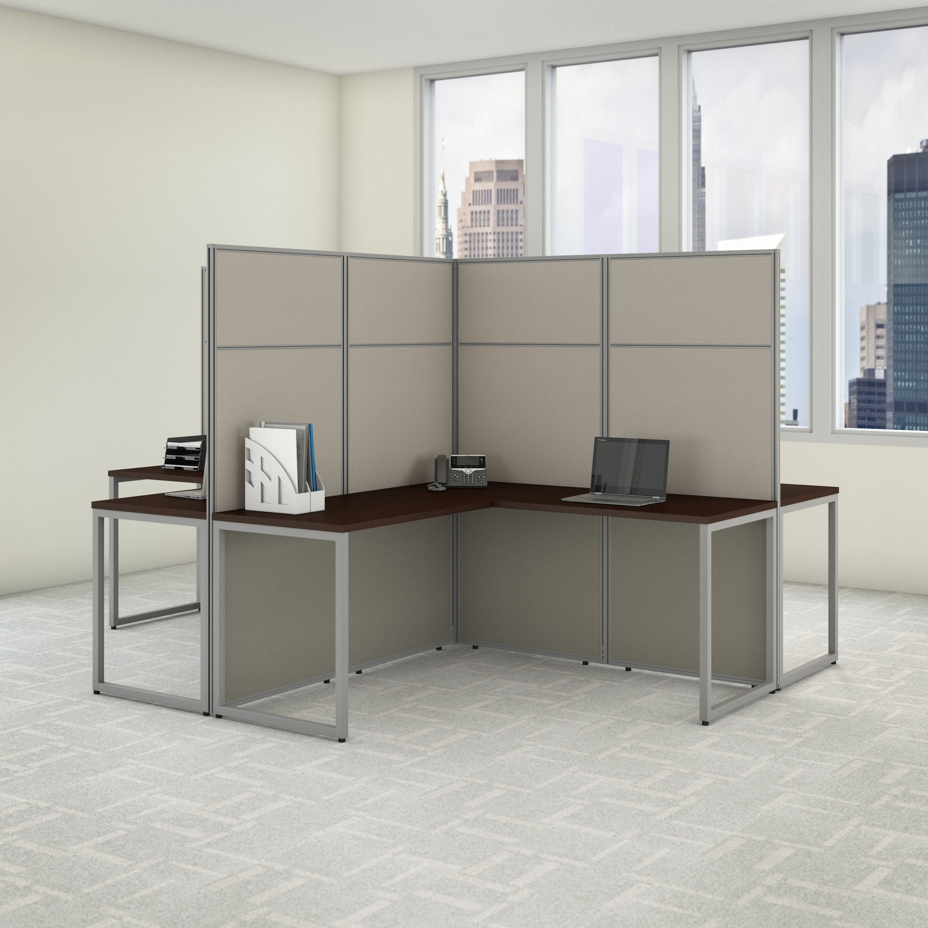 Shop Bush Business Furniture Easy Office 60W 4 Person L Shaped Cubicle Desk Workstation with 66H Panels 01 EODH760MR-03K #color_mocha cherry
