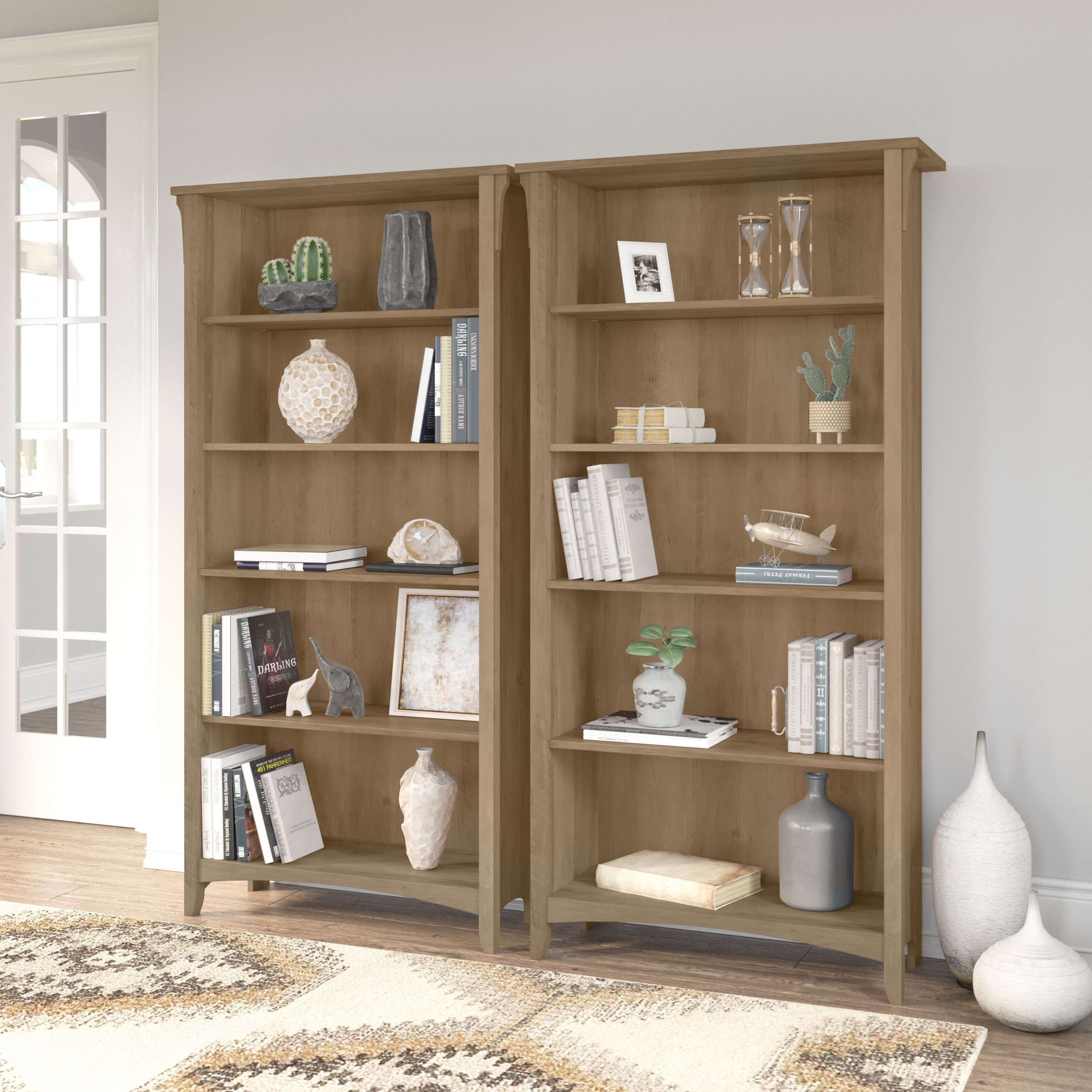 Shop Bush Furniture Salinas Tall 5 Shelf Bookcase - Set of 2 01 SAL036RCP #color_reclaimed pine