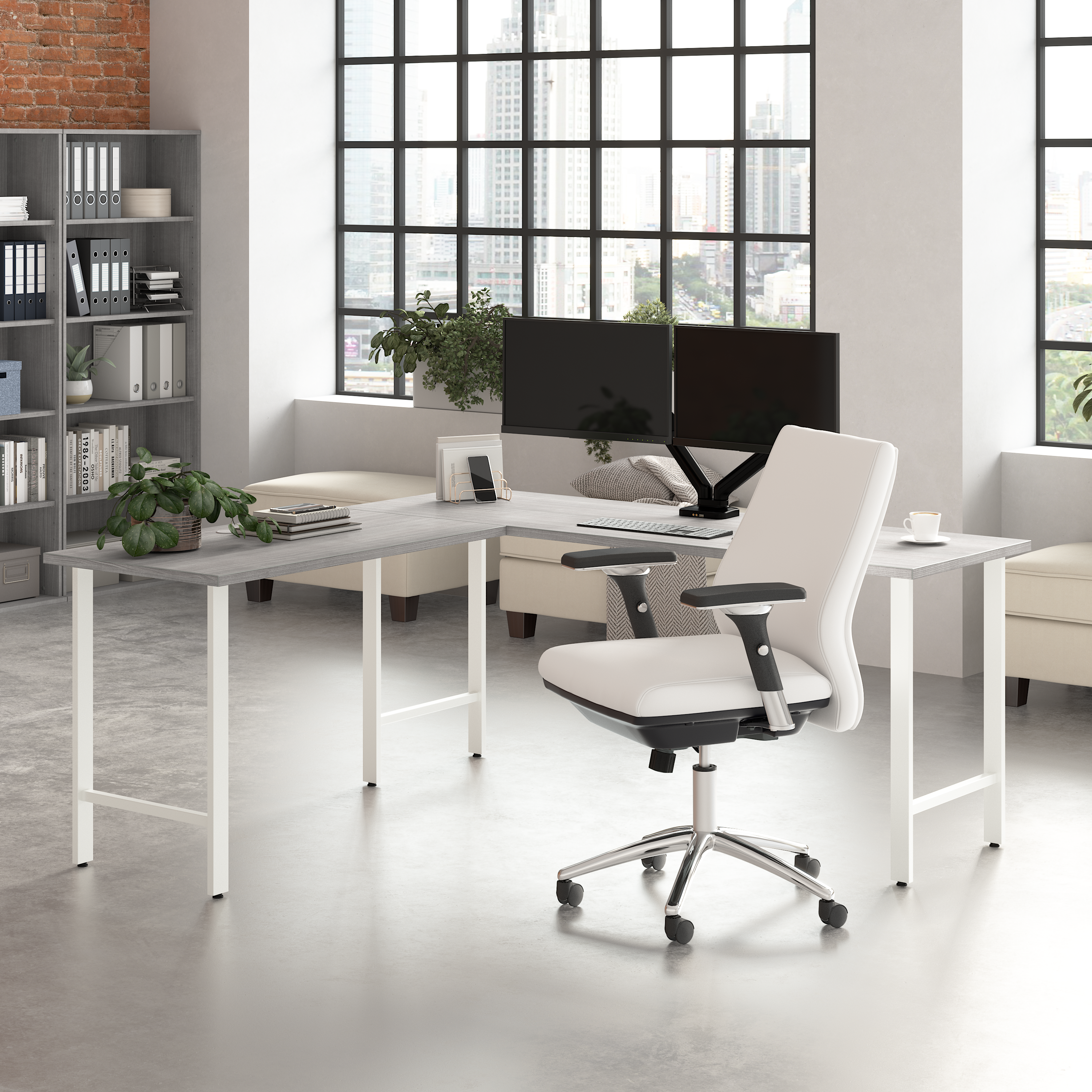 Shop Bush Business Furniture Hustle 72W x 24D L Shaped Computer Desk with Metal Legs 01 HUS002PG #color_platinum gray
