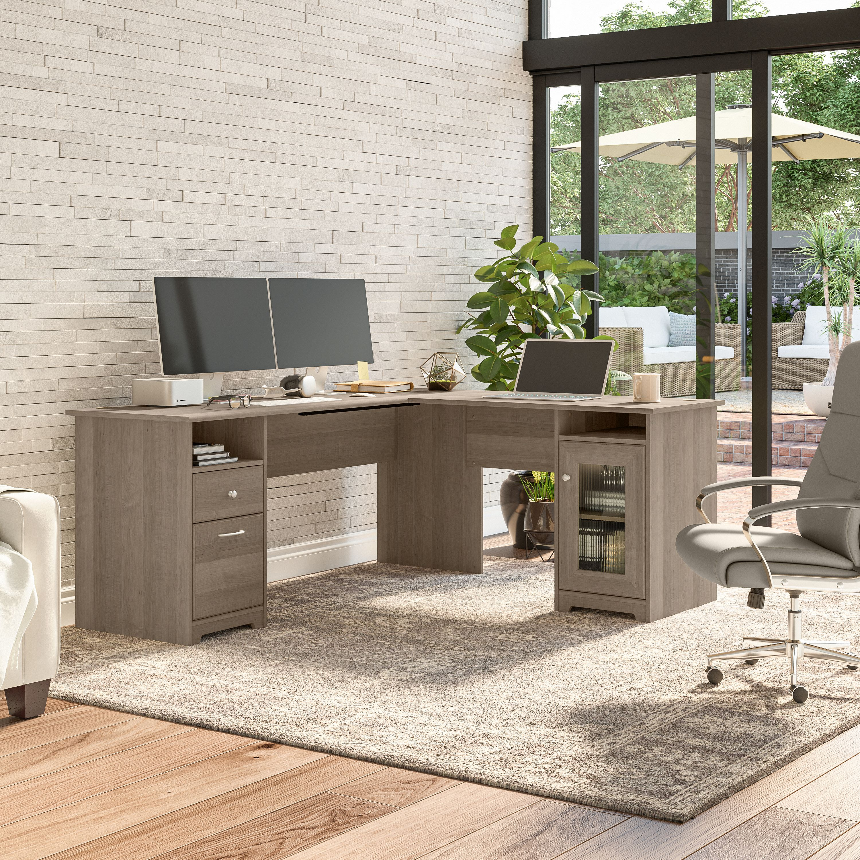 Shop Bush Furniture Cabot 72W L Shaped Computer Desk with Storage 01 CAB072AG #color_ash gray
