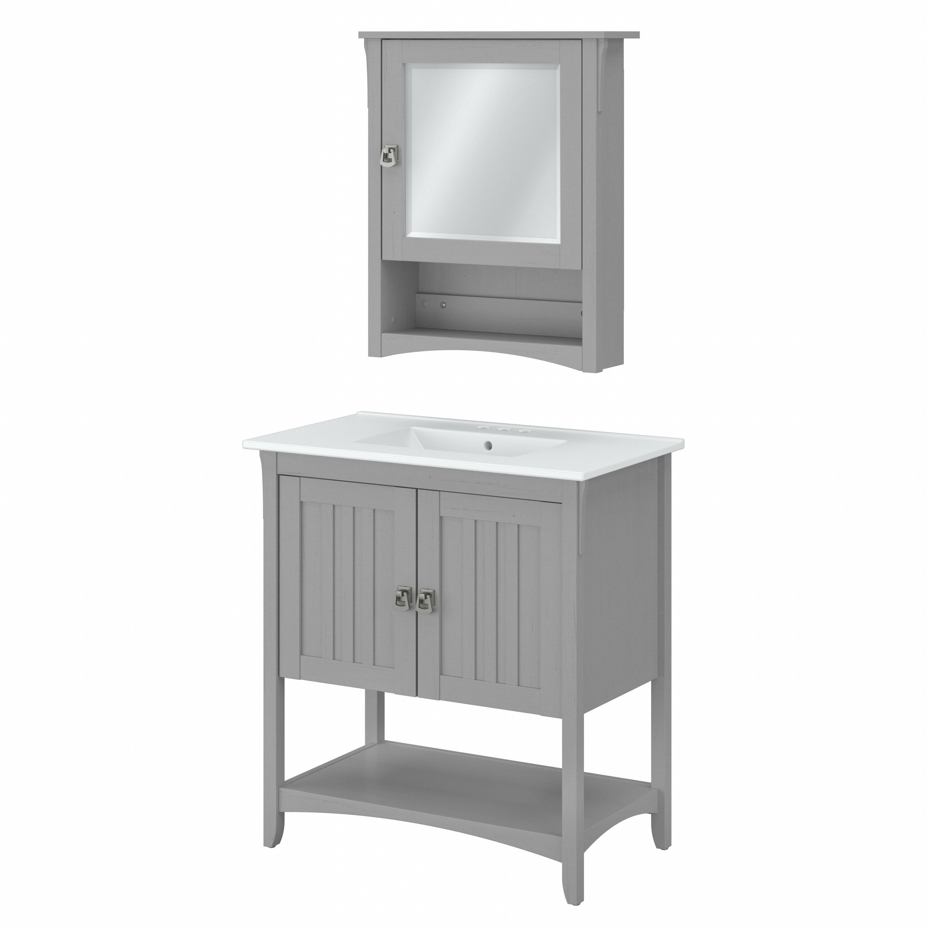 Shop Bush Furniture Salinas 32W Bathroom Vanity Sink and Medicine Cabinet with Mirror 02 SAL020CG #color_cape cod gray