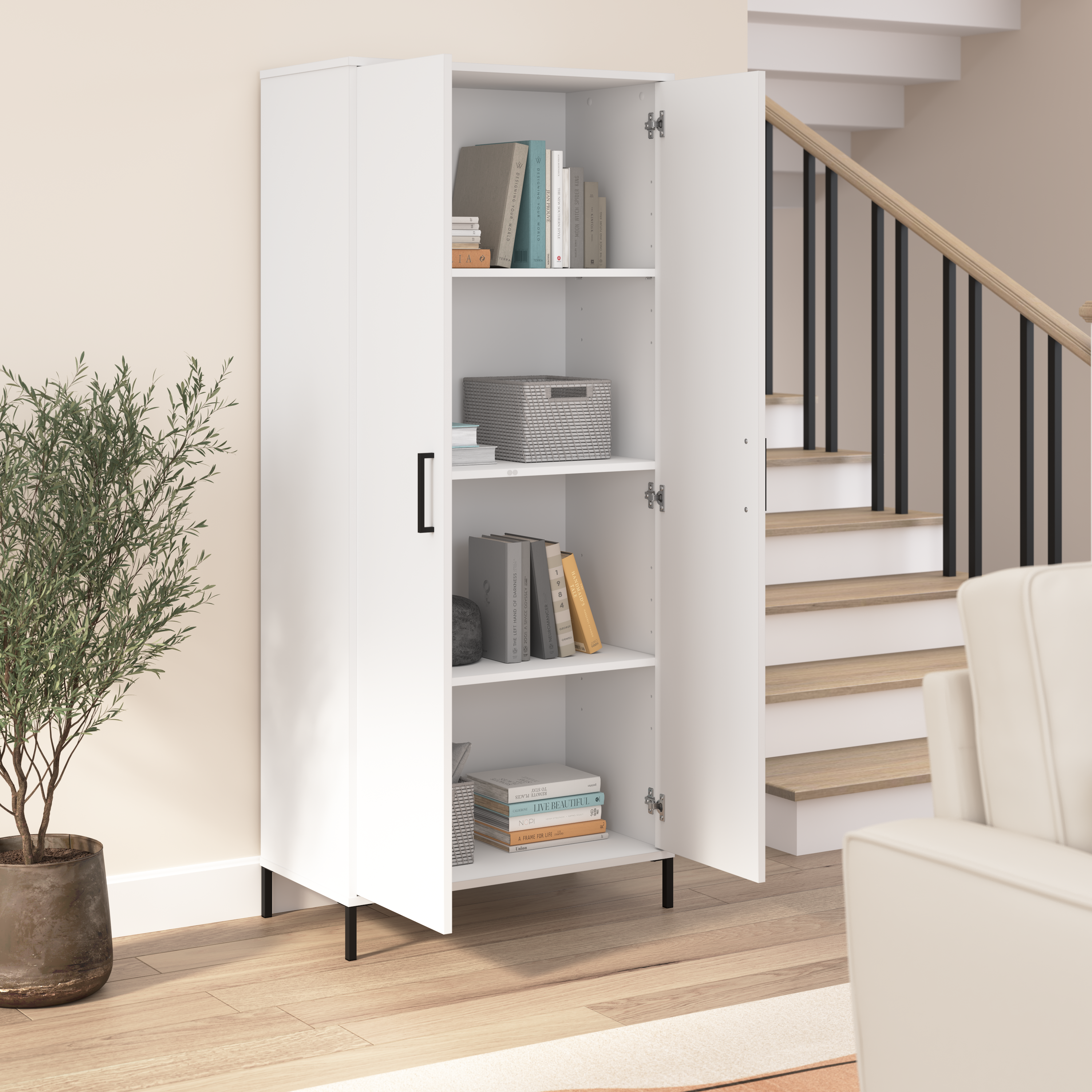 Shop Bush Furniture Essence Tall Storage Cabinet with Doors 06 ESS129WH #color_white