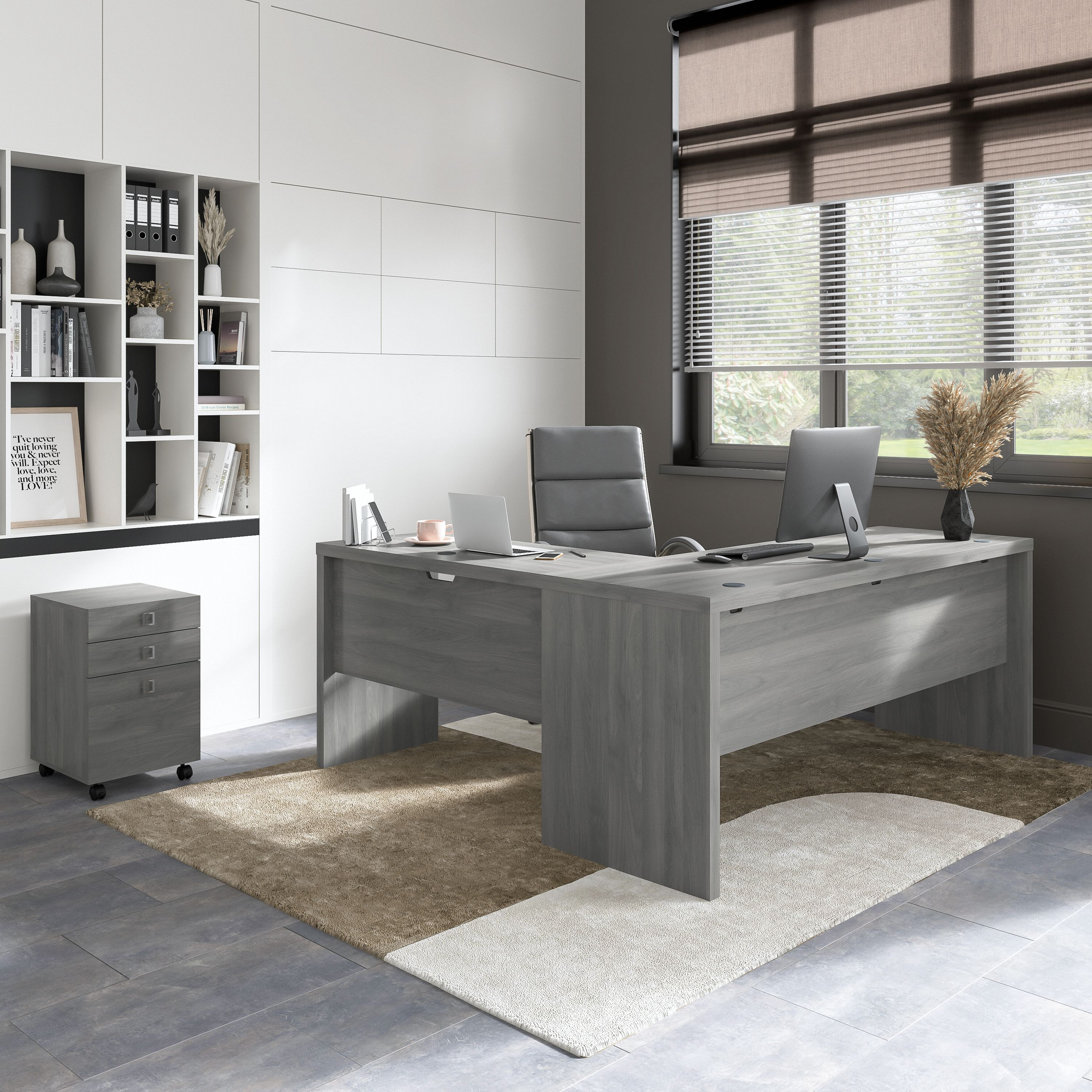 Shop Bush Business Furniture Echo 72W L Shaped Computer Desk with 3 Drawer Mobile File Cabinet 01 ECH050MG #color_modern gray