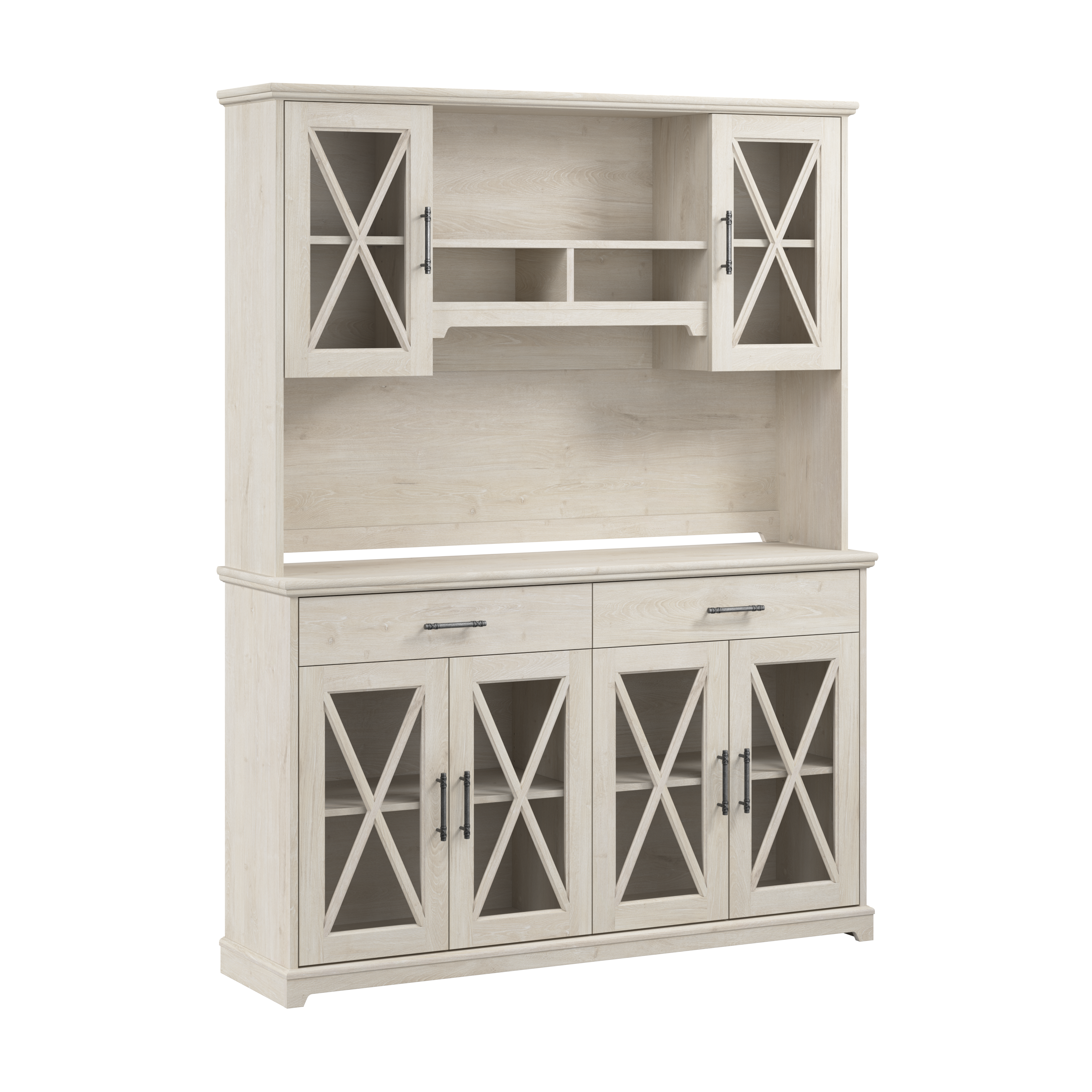 Shop Bush Furniture Lennox 60W Farmhouse Sideboard Buffet Cabinet with Hutch 02 LEN017LW #color_linen white oak