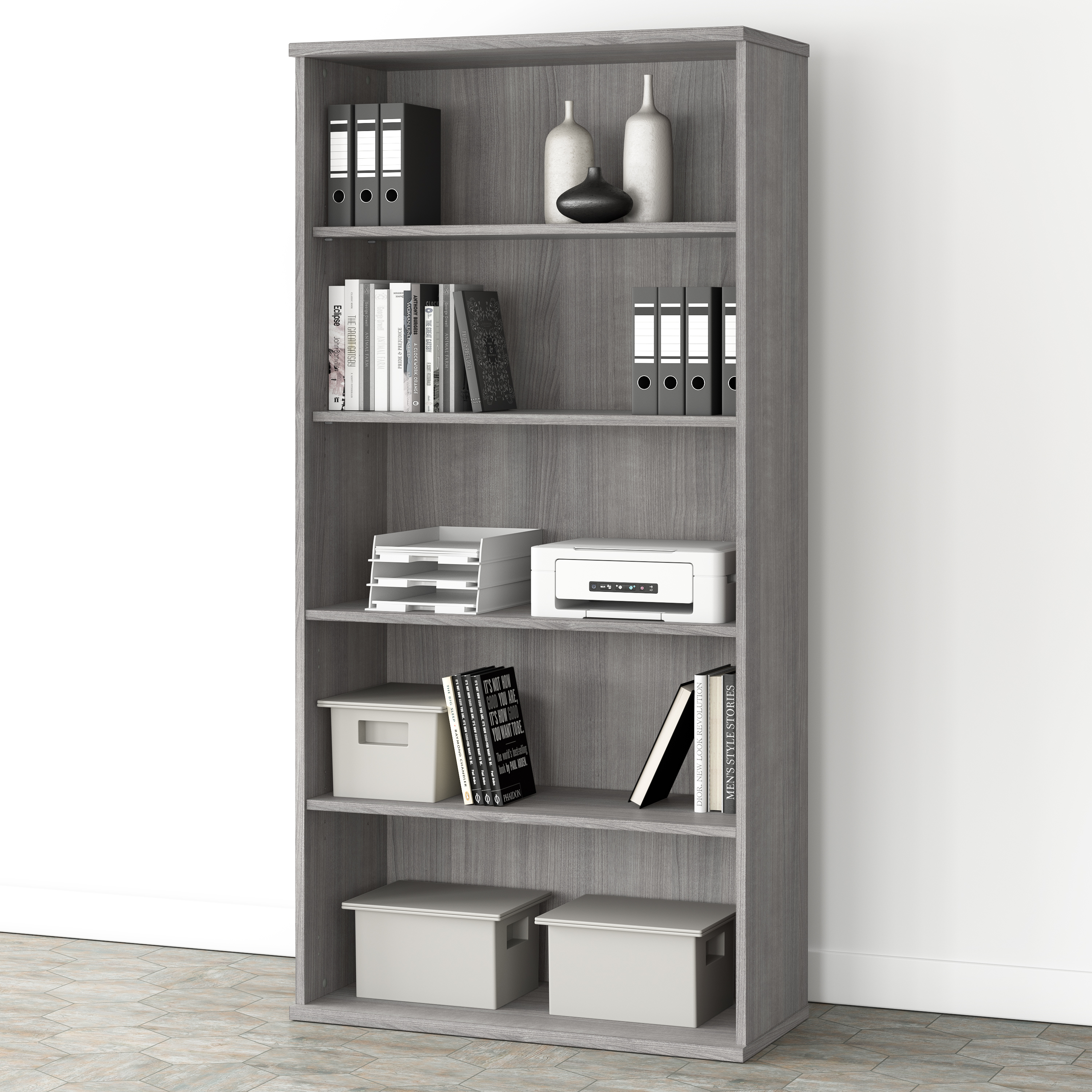 Shop Bush Business Furniture Studio A Tall 5 Shelf Bookcase 01 SDB7236PG-Z #color_platinum gray