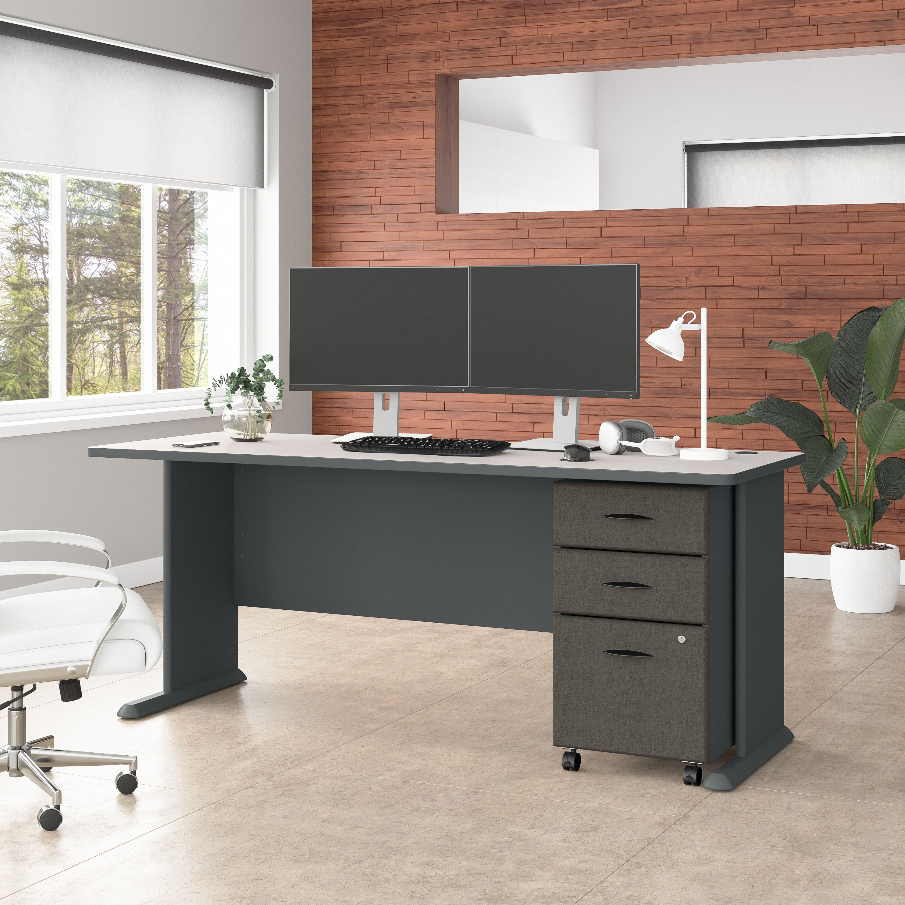 Shop Bush Business Furniture Series A 72W Desk with Mobile File Cabinet 01 SRA013SLSU #color_slate/white spectrum