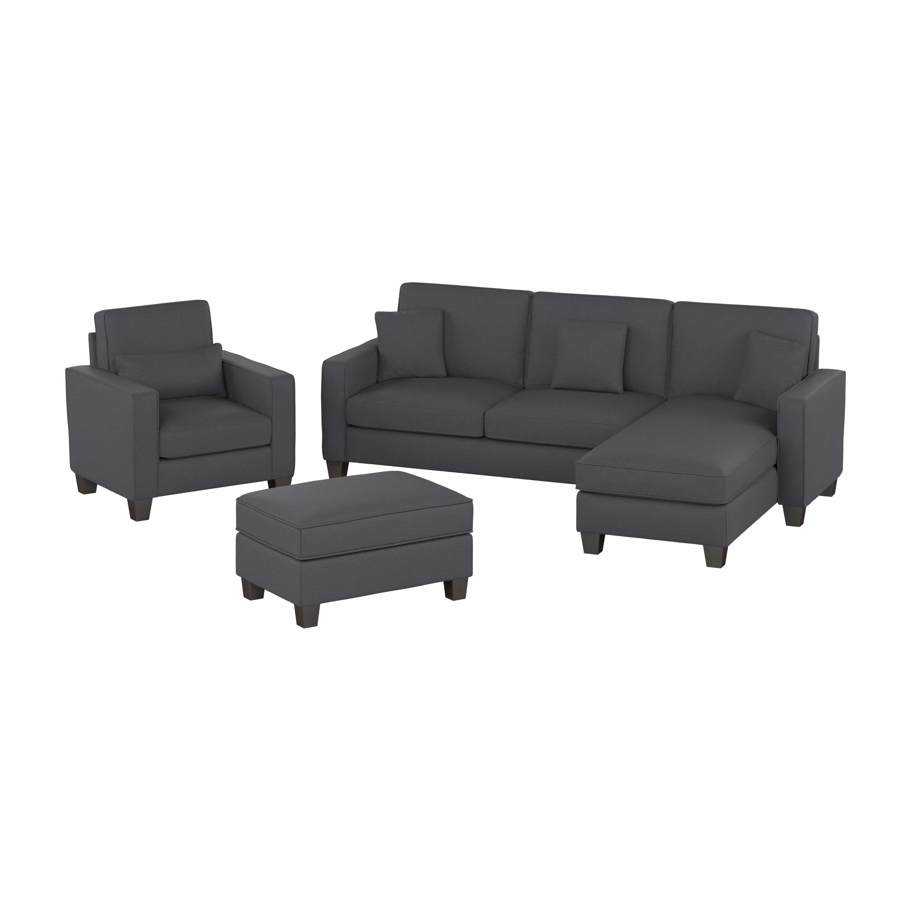 Shop Bush Furniture Stockton 102W Sectional Couch with Reversible Chaise Lounge, Accent Chair, and Ottoman 02 SKT021CGH #color_charcoal gray herringbone fabr