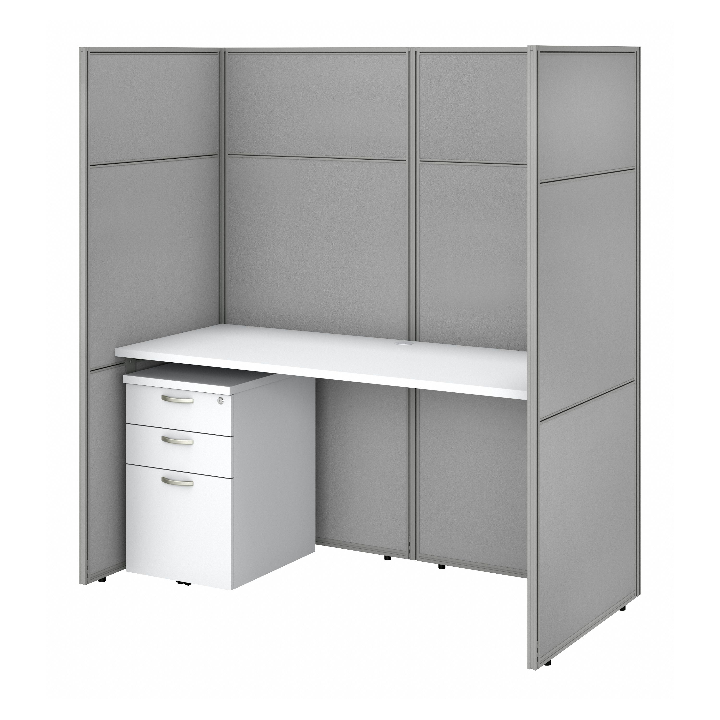 Shop Bush Business Furniture Easy Office 60W Cubicle Desk with File Cabinet and 66H Closed Panels Workstation 02 EODH26SWH-03K #color_pure white/silver gray fabric