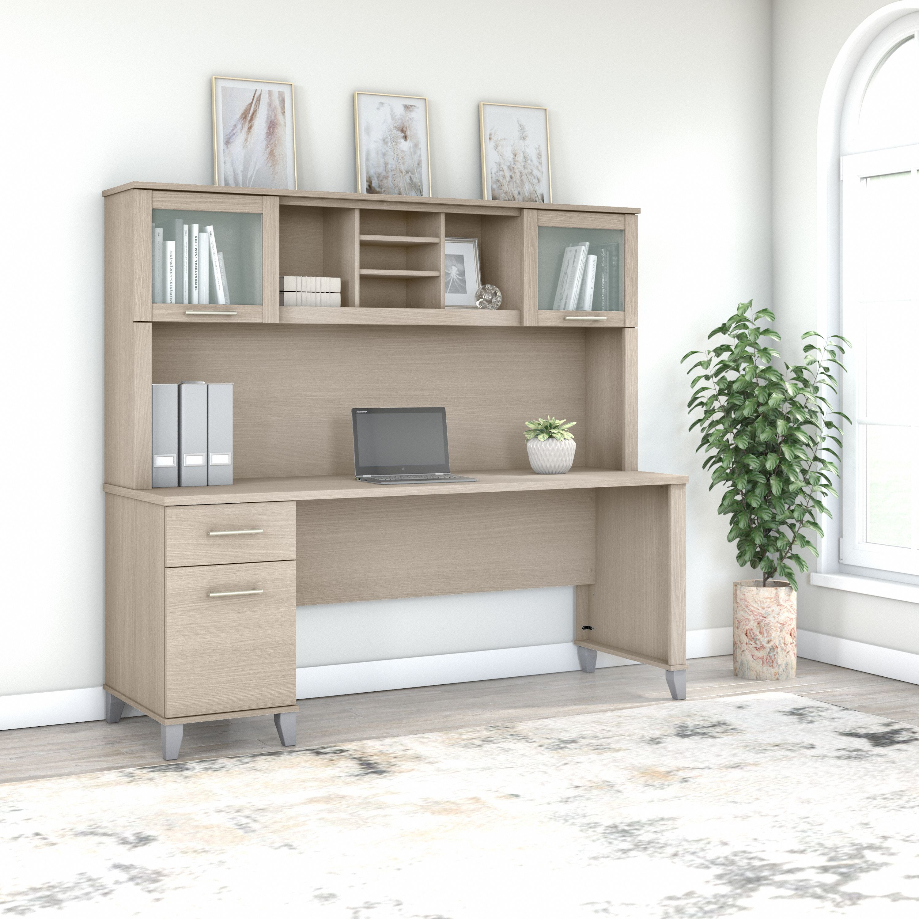 Shop Bush Furniture Somerset 72W Office Desk with Drawers and Hutch 01 SET018SO #color_sand oak