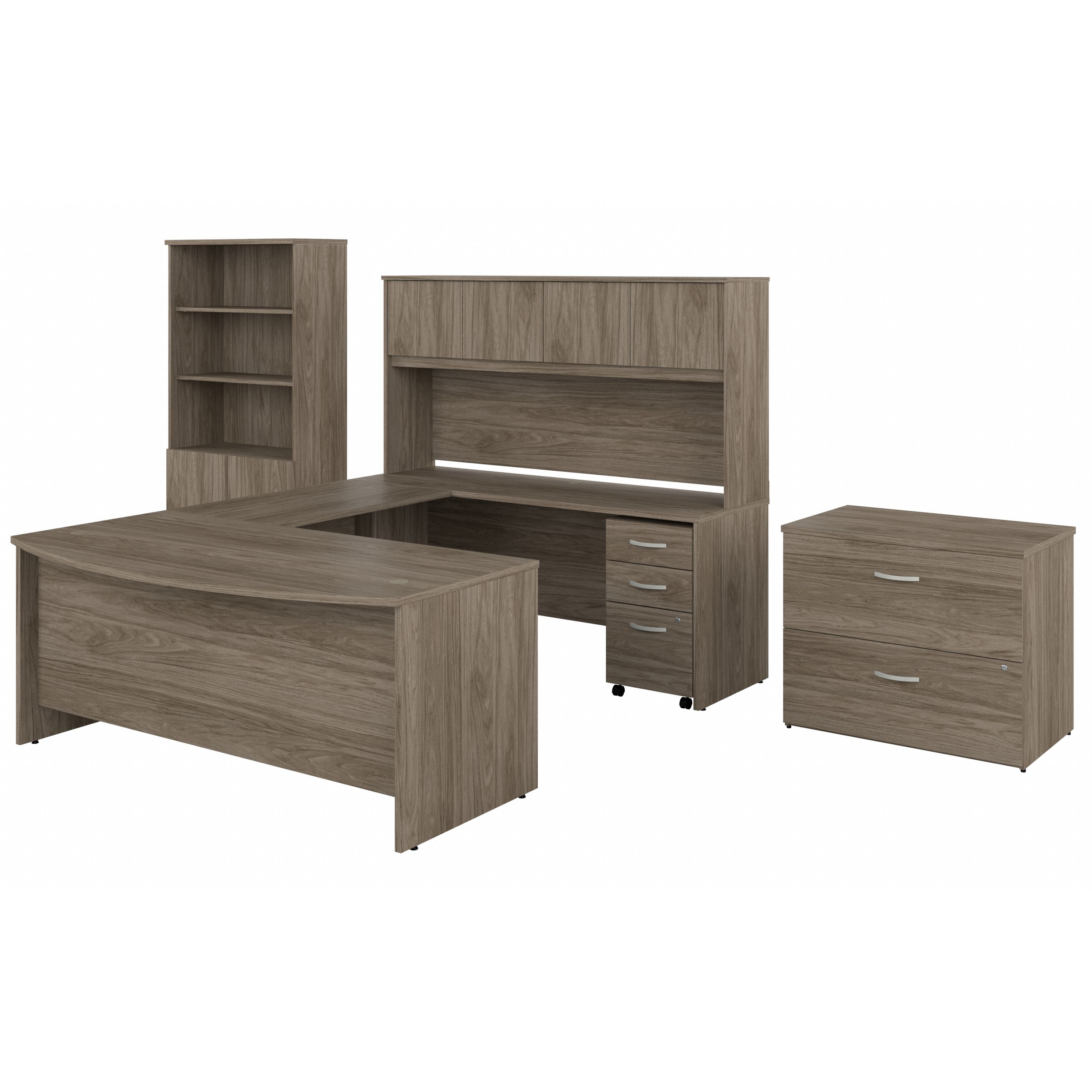 Shop Bush Business Furniture Studio C 72W x 36D U Shaped Desk with Hutch, Bookcase and File Cabinets 02 STC001MHSU #color_modern hickory