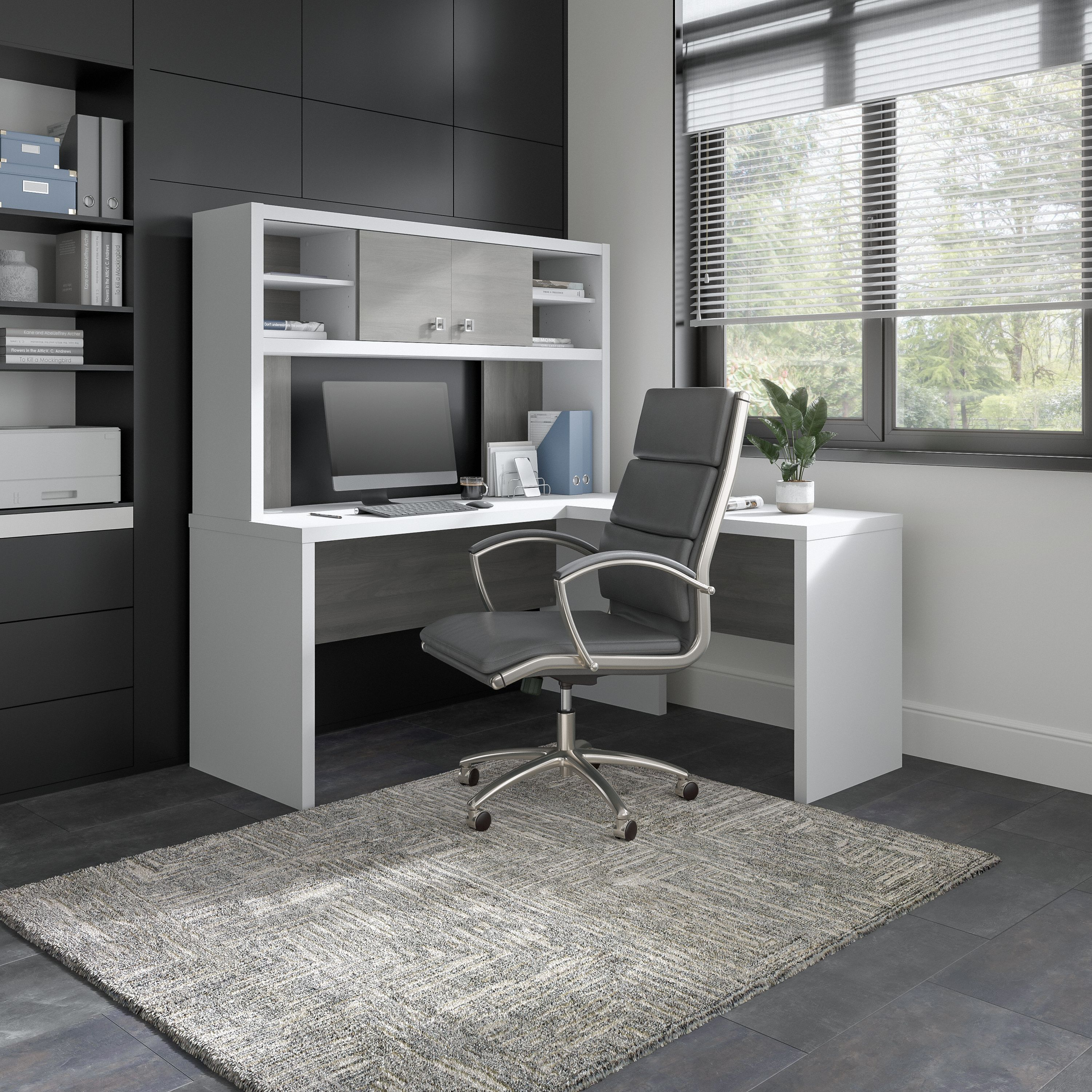 Shop Bush Business Furniture Echo L Shaped Desk with Hutch 01 ECH031WHMG #color_pure white/modern gray