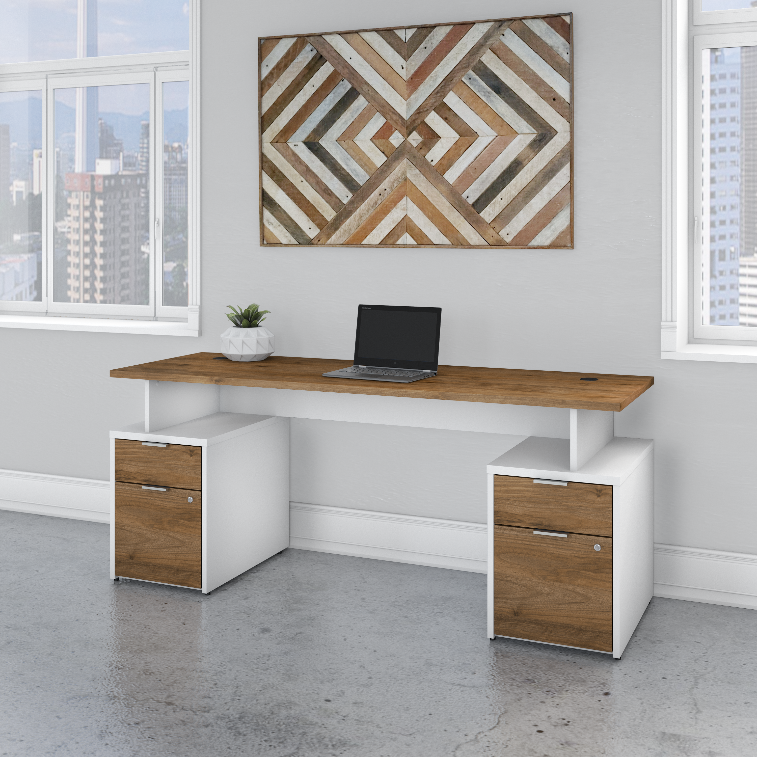 Shop Bush Business Furniture Jamestown 72W Desk with 4 Drawers 01 JTN005FWWHSU #color_fresh walnut/white