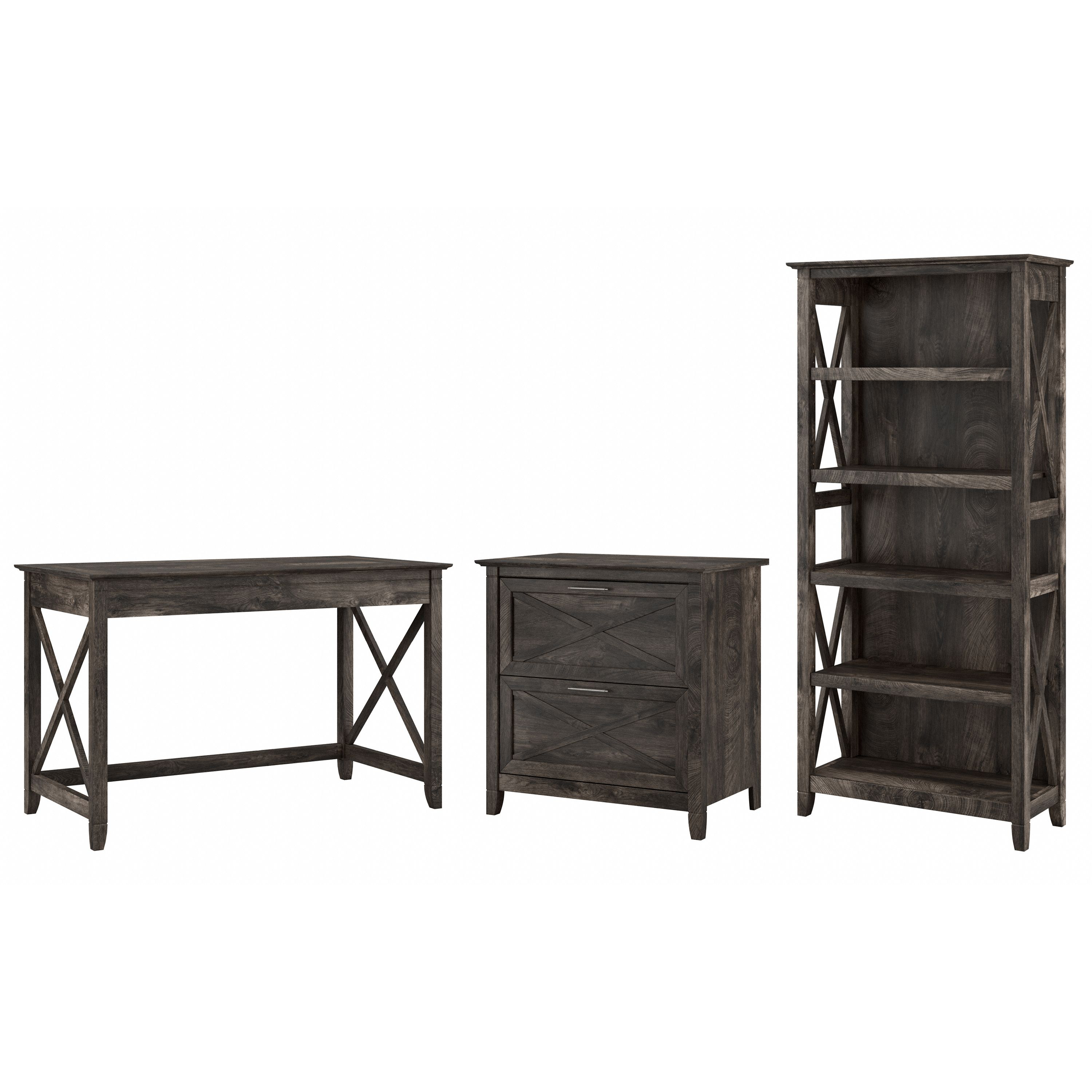 Shop Bush Furniture Key West 48W Writing Desk with 2 Drawer Lateral File Cabinet and 5 Shelf Bookcase 02 KWS004GH #color_dark gray hickory