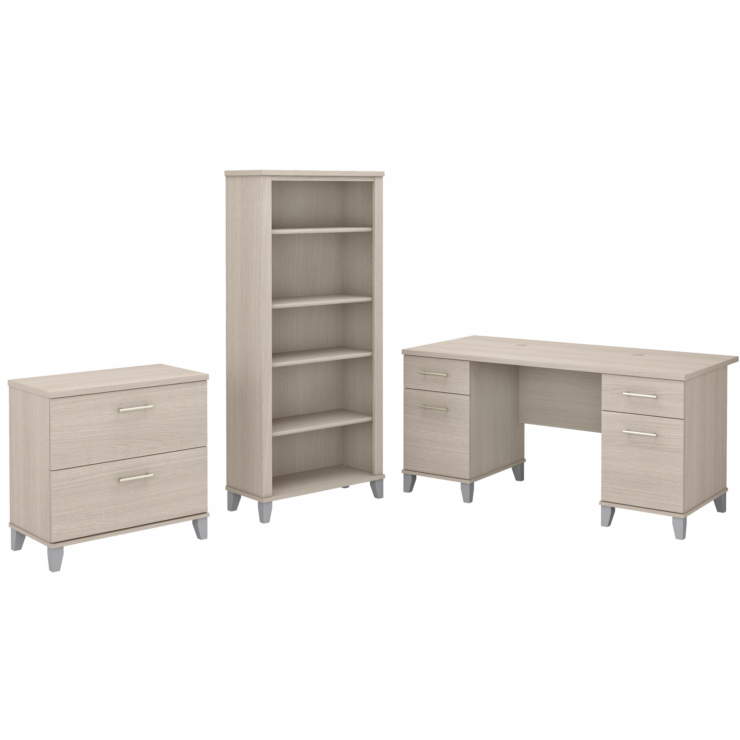 Shop Bush Furniture Somerset 60W Office Desk with Lateral File Cabinet and 5 Shelf Bookcase 02 SET013SO #color_sand oak