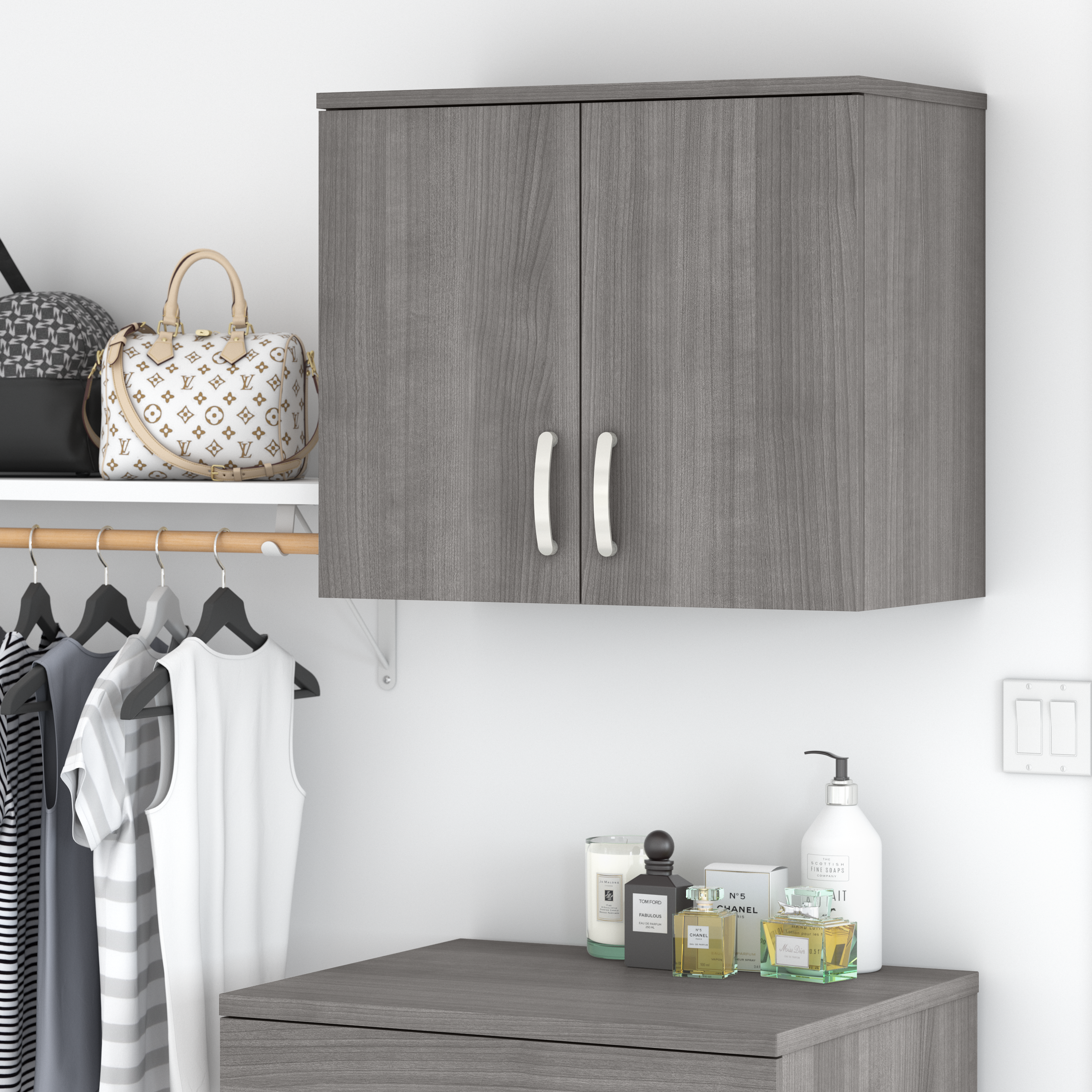 Shop Bush Business Furniture Universal Closet Wall Cabinet with Doors and Shelves 01 CLS428PG-Z #color_platinum gray