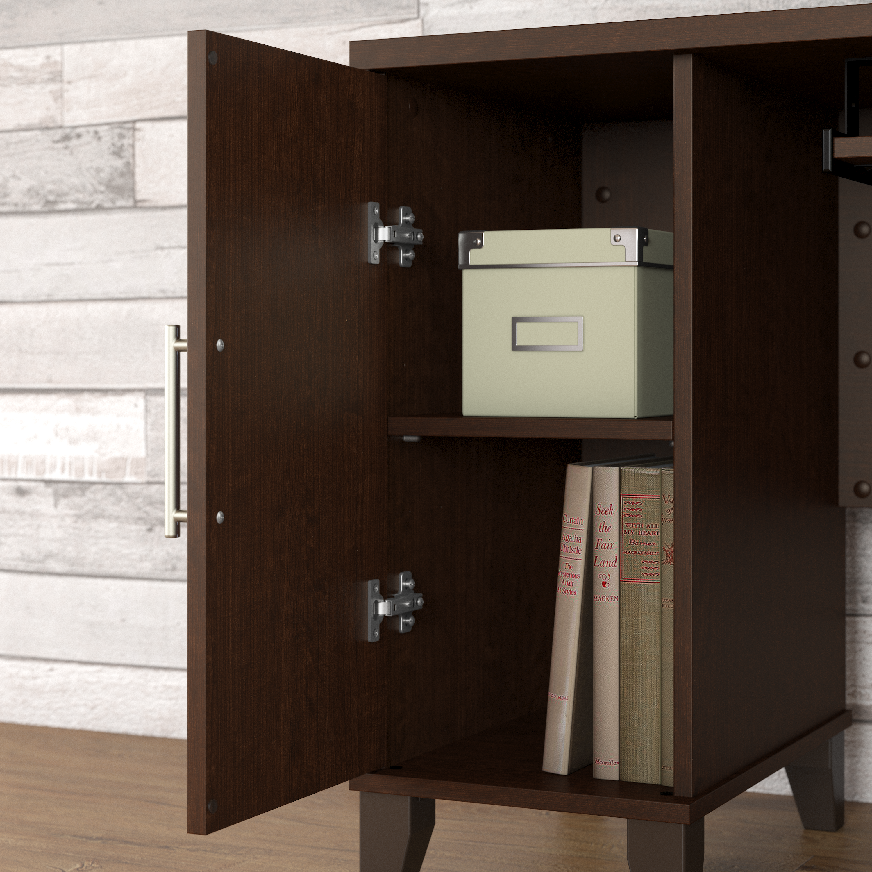Shop Bush Furniture Somerset 72W L Shaped Desk with Hutch and 5 Shelf Bookcase 04 SET011MR #color_mocha cherry