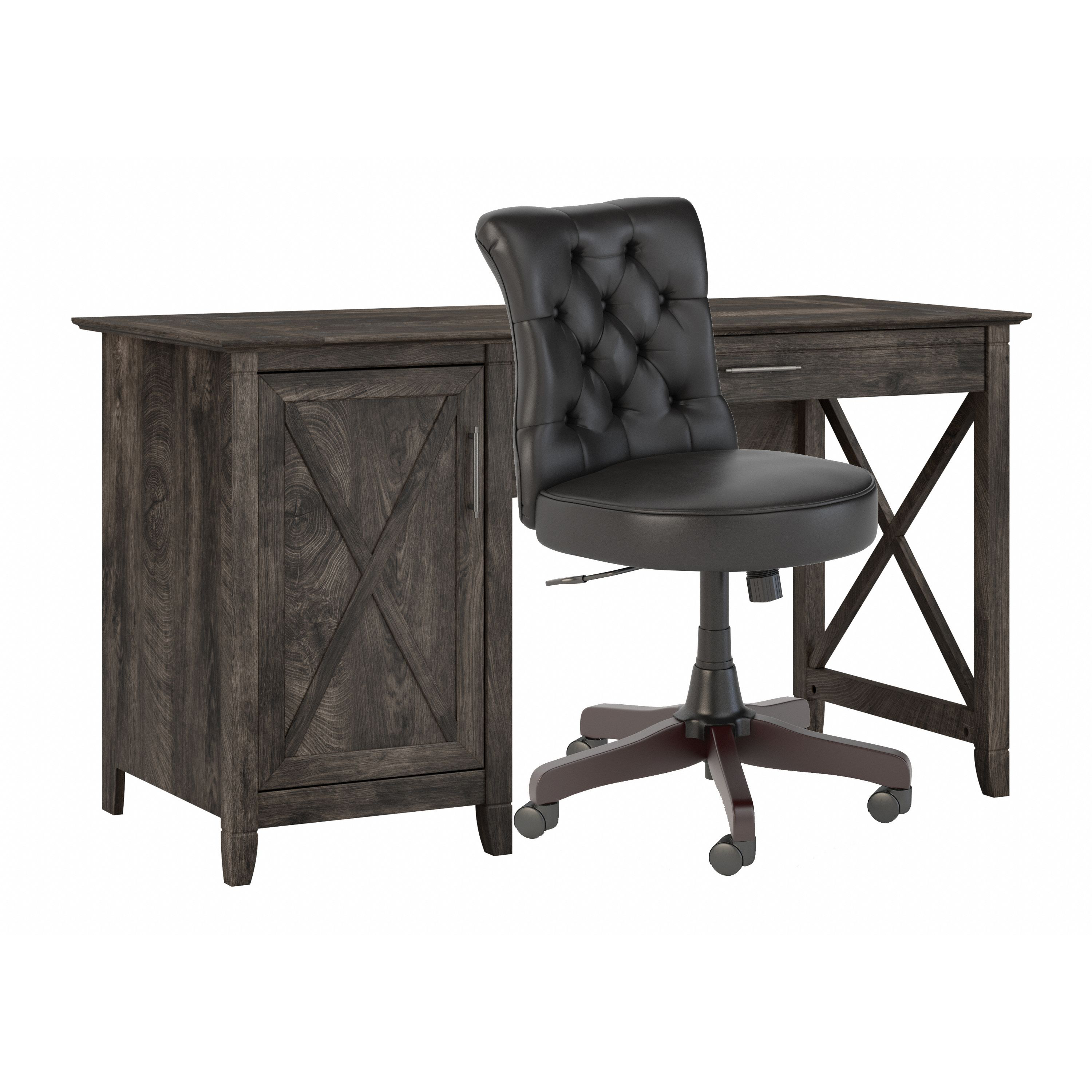 Shop Bush Furniture Key West 54W Computer Desk with Storage and Mid Back Tufted Office Chair 02 KWS020GH #color_dark gray hickory