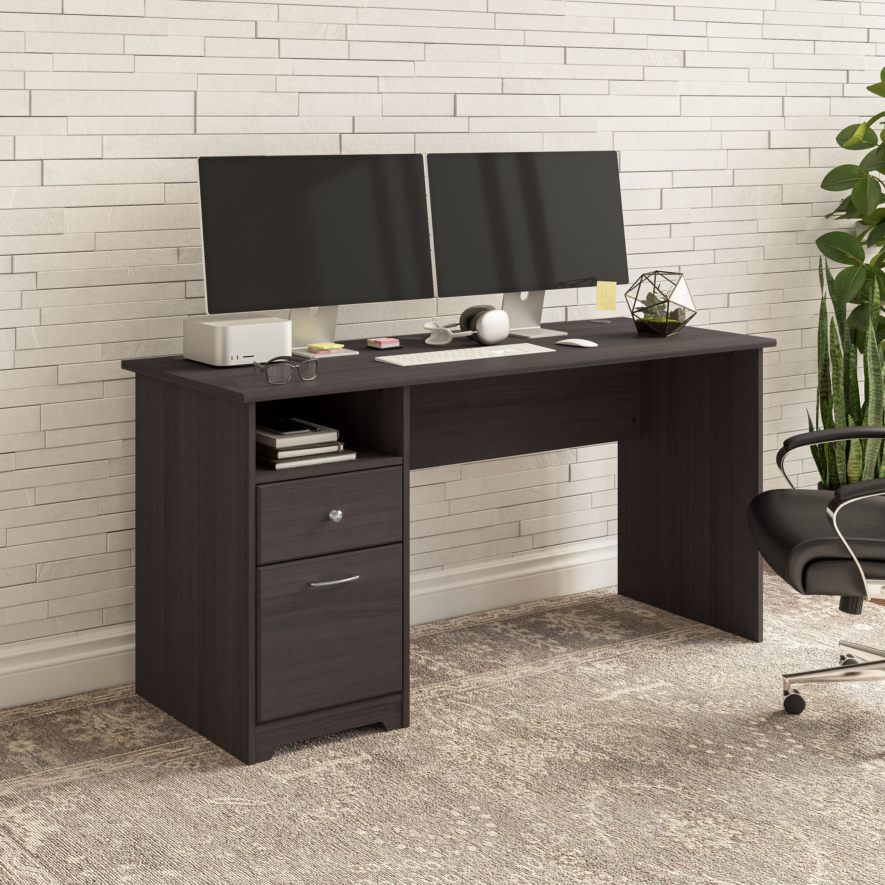 Shop Bush Furniture Cabot 60W Computer Desk with Drawers 01 WC31760 #color_heather gray