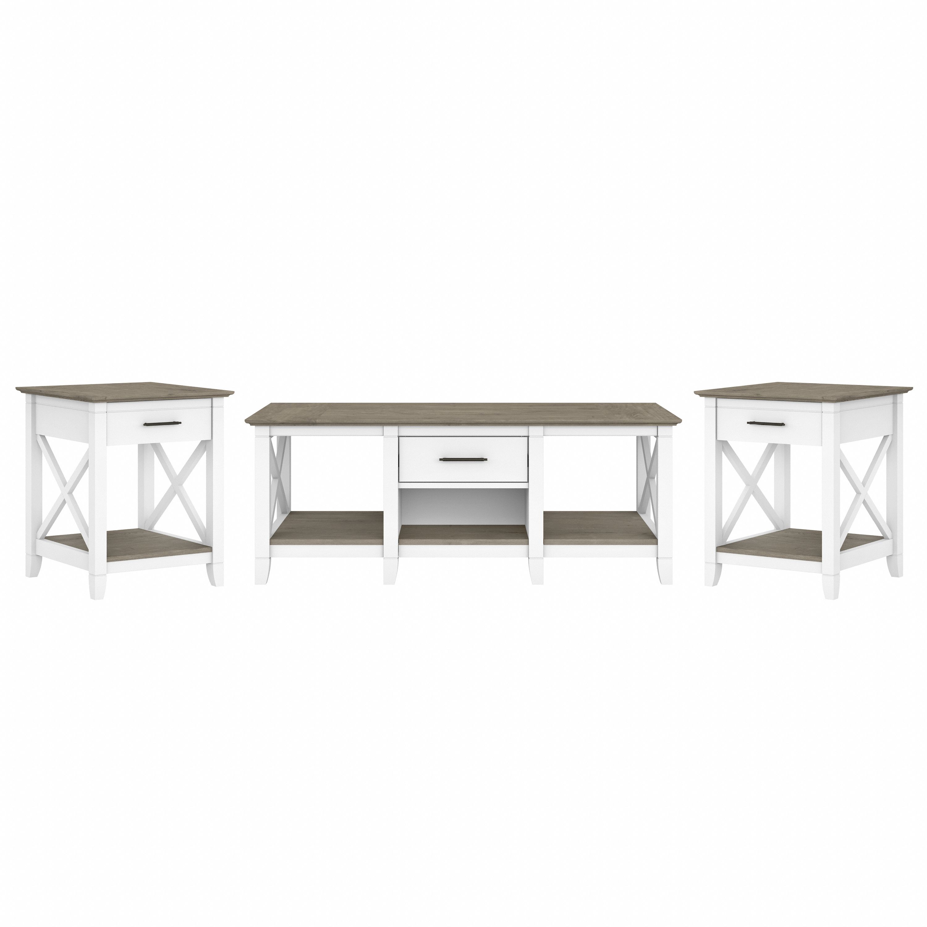 Shop Bush Furniture Key West Coffee Table with Set of 2 End Tables 02 KWS023G2W #color_shiplap gray/pure white