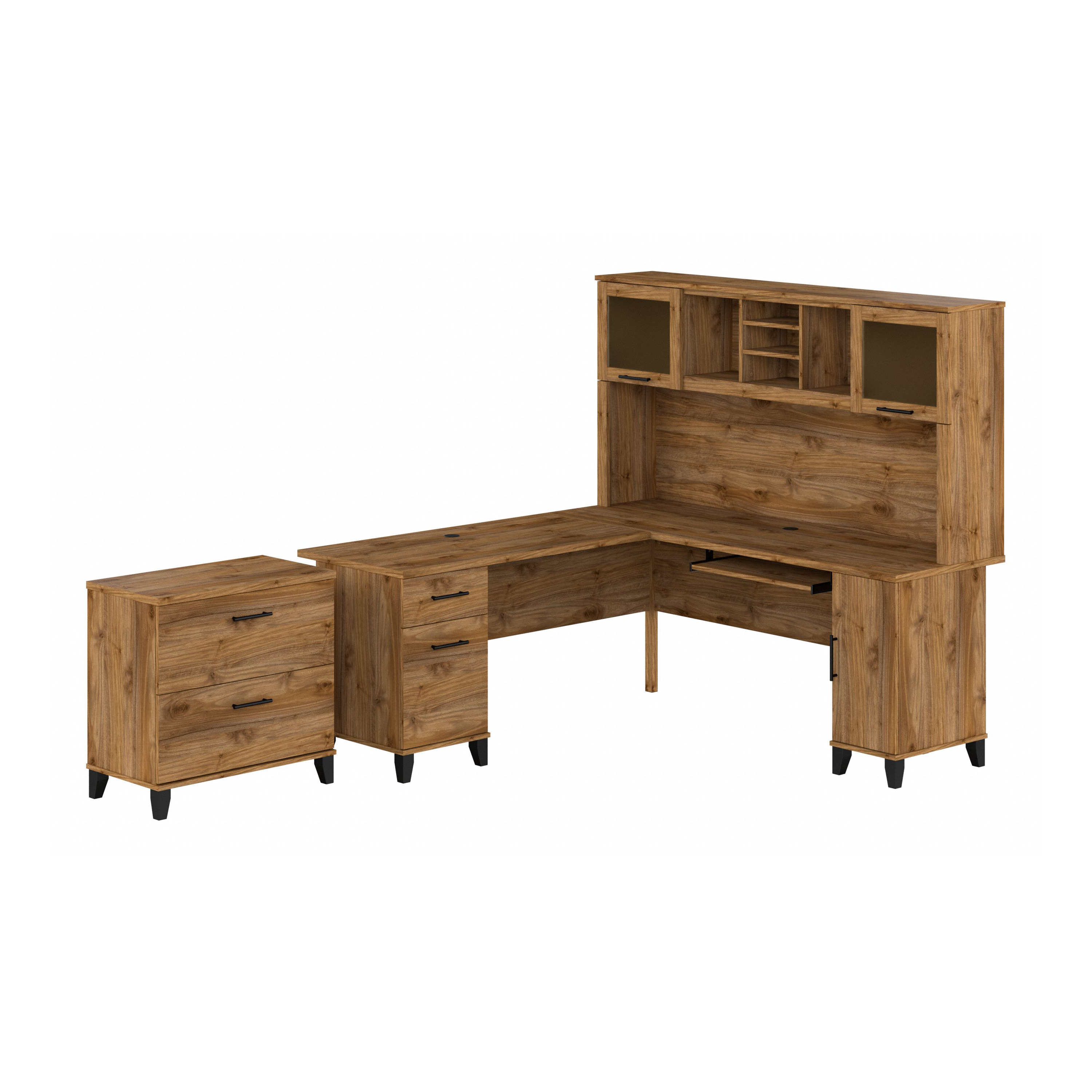 Shop Bush Furniture Somerset 72W L Shaped Desk with Hutch and Lateral File Cabinet 02 SET009FW #color_fresh walnut