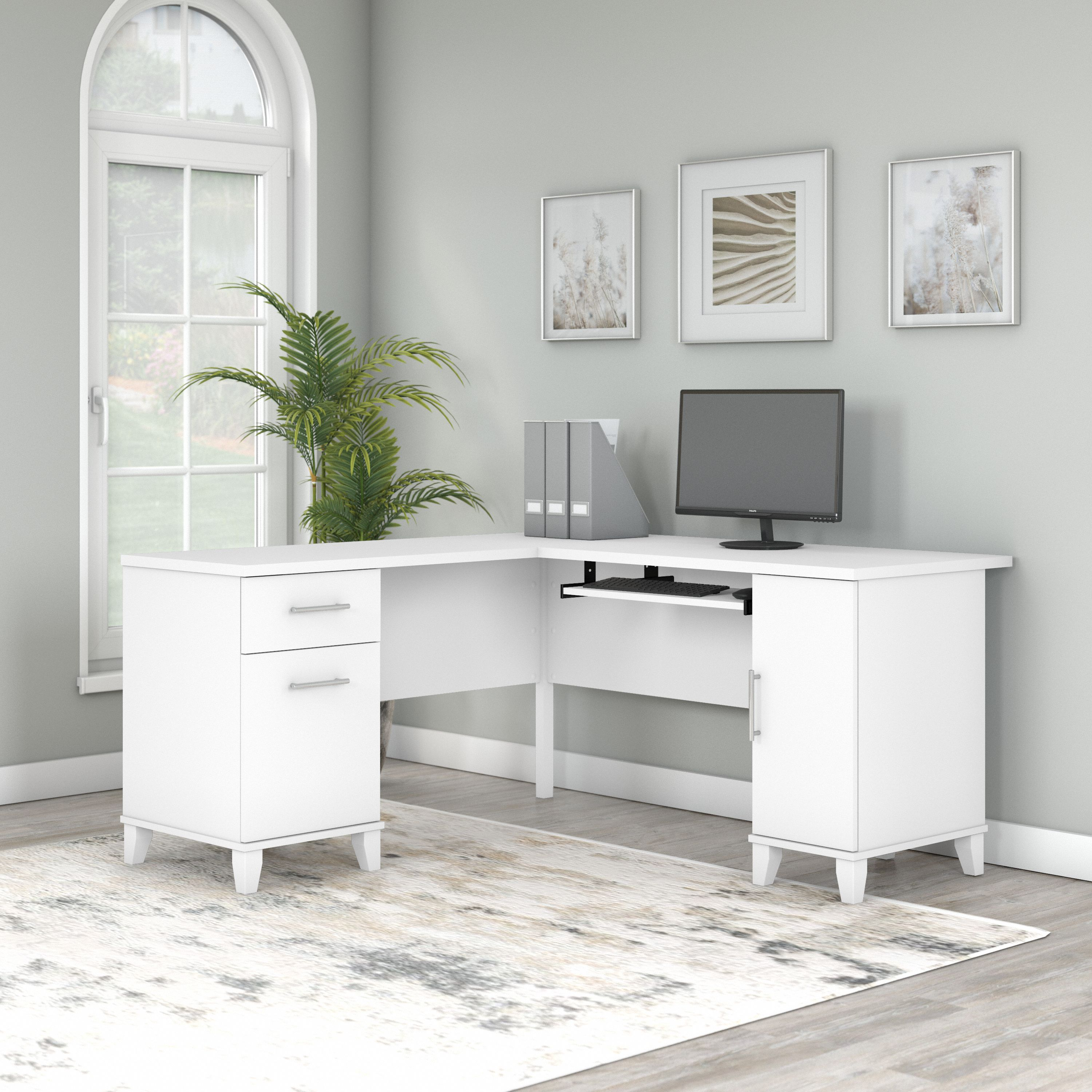 Shop Bush Furniture Somerset 60W L Shaped Desk with Storage 01 WC81930K #color_white