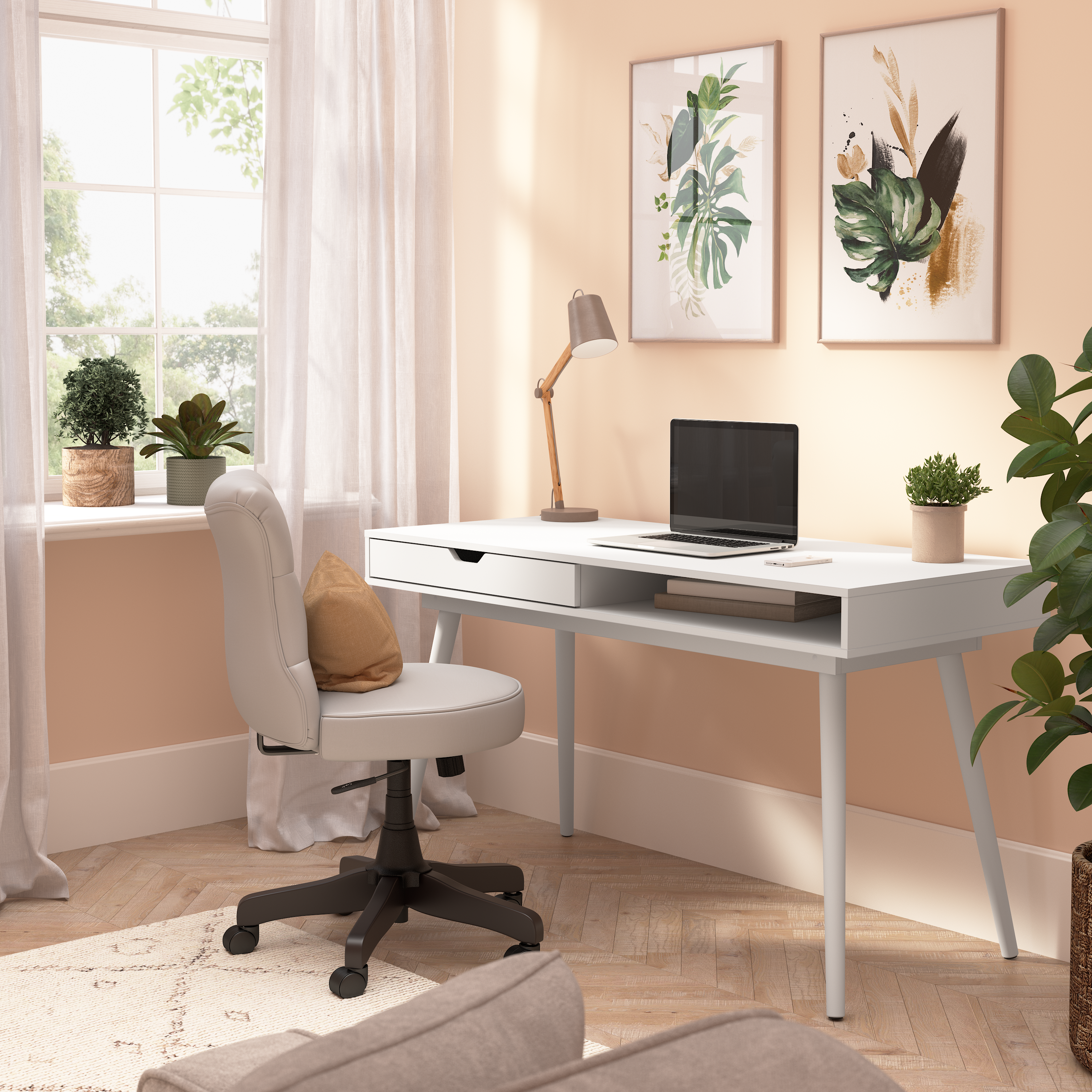 Shop Bush Furniture Nora 54W Writing Desk 01 NRD154WH-03 #color_pure white
