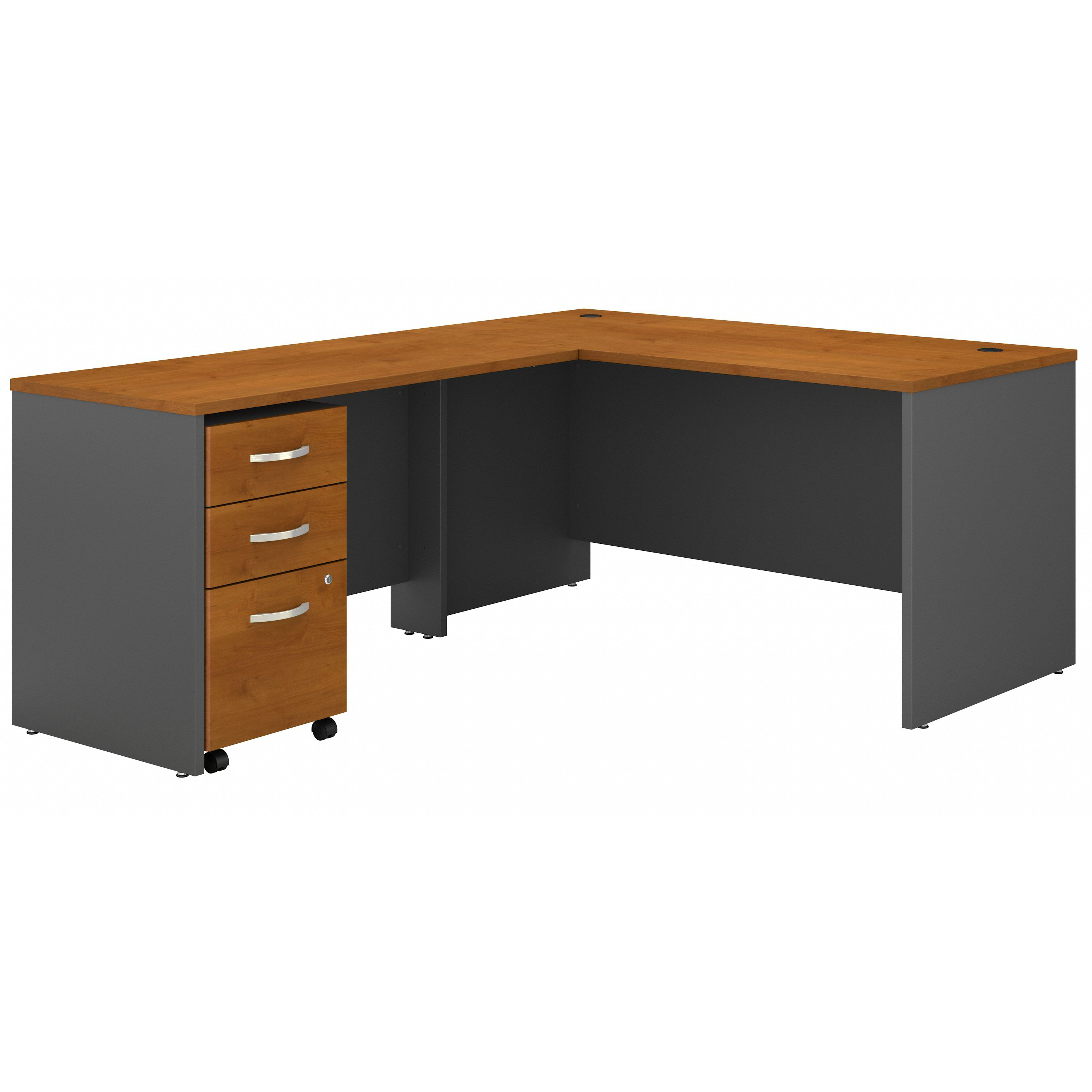 Shop Bush Business Furniture Series C 60W L Shaped Desk with 3 Drawer Mobile File Cabinet 02 SRC146NCSU #color_natural cherry/graphite gray