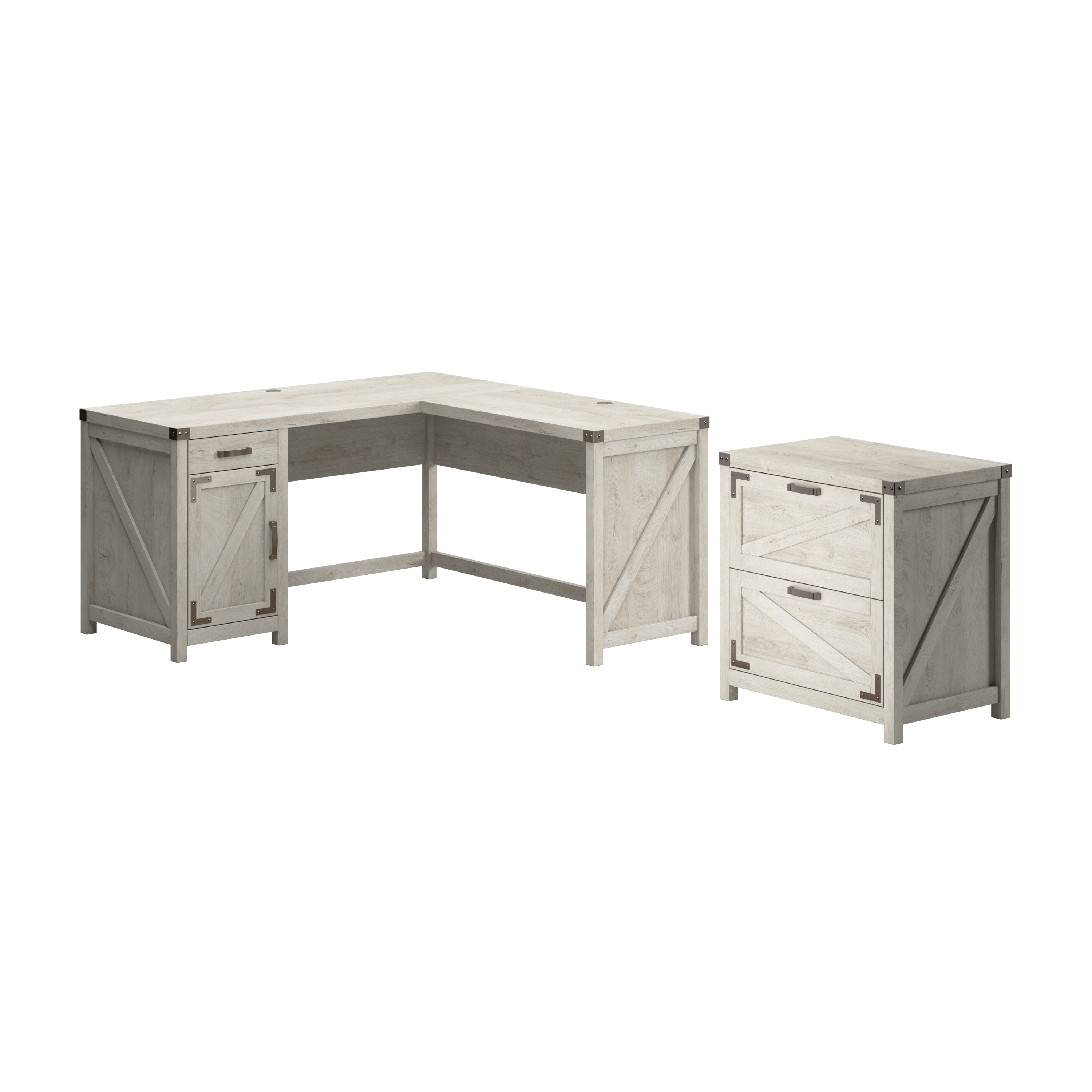 Shop Bush Furniture Knoxville 60W L Shaped Desk with 2 Drawer Lateral File Cabinet 02 CGR004CWH #color_cottage white