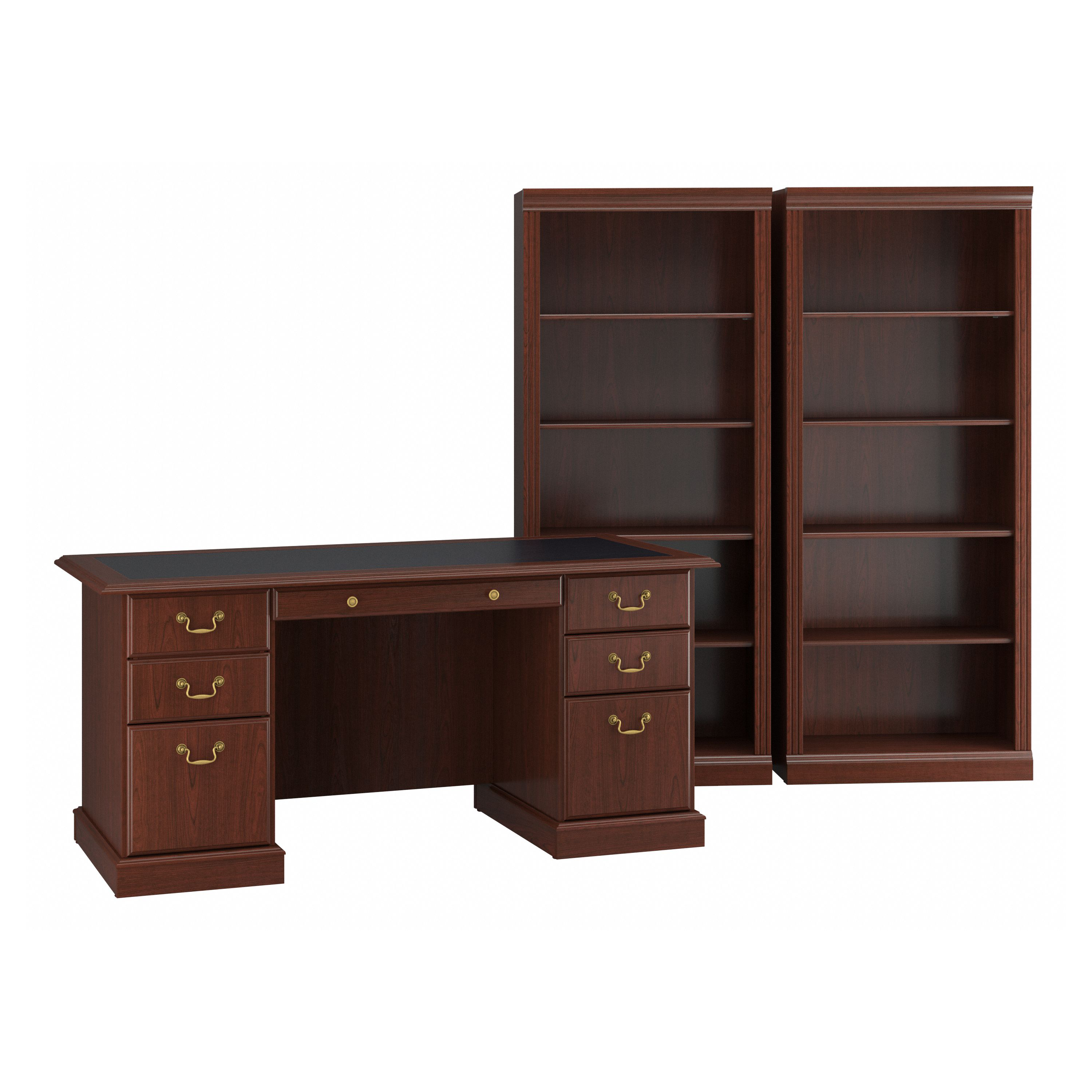 Shop Bush Furniture Saratoga Executive Desk and Bookcase Set 02 SAR003CS #color_harvest cherry