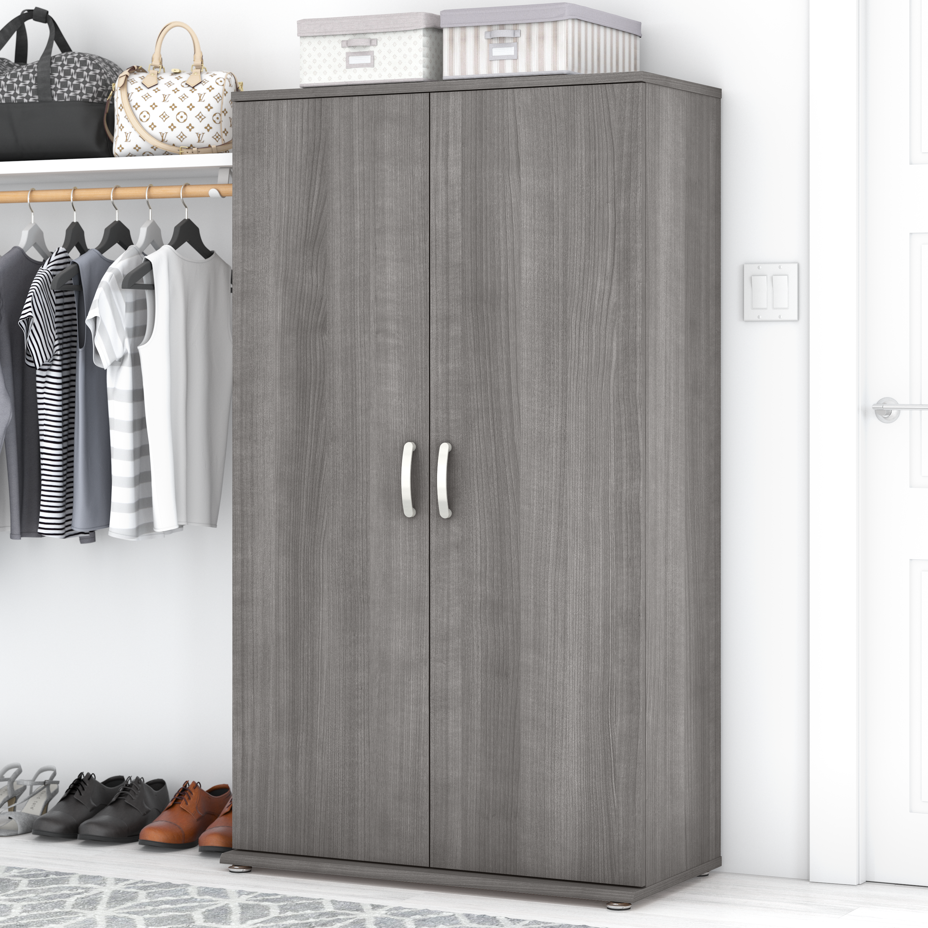 Shop Bush Business Furniture Universal Tall Clothing Storage Cabinet with Doors and Shelves 01 CLS136PG-Z #color_platinum gray
