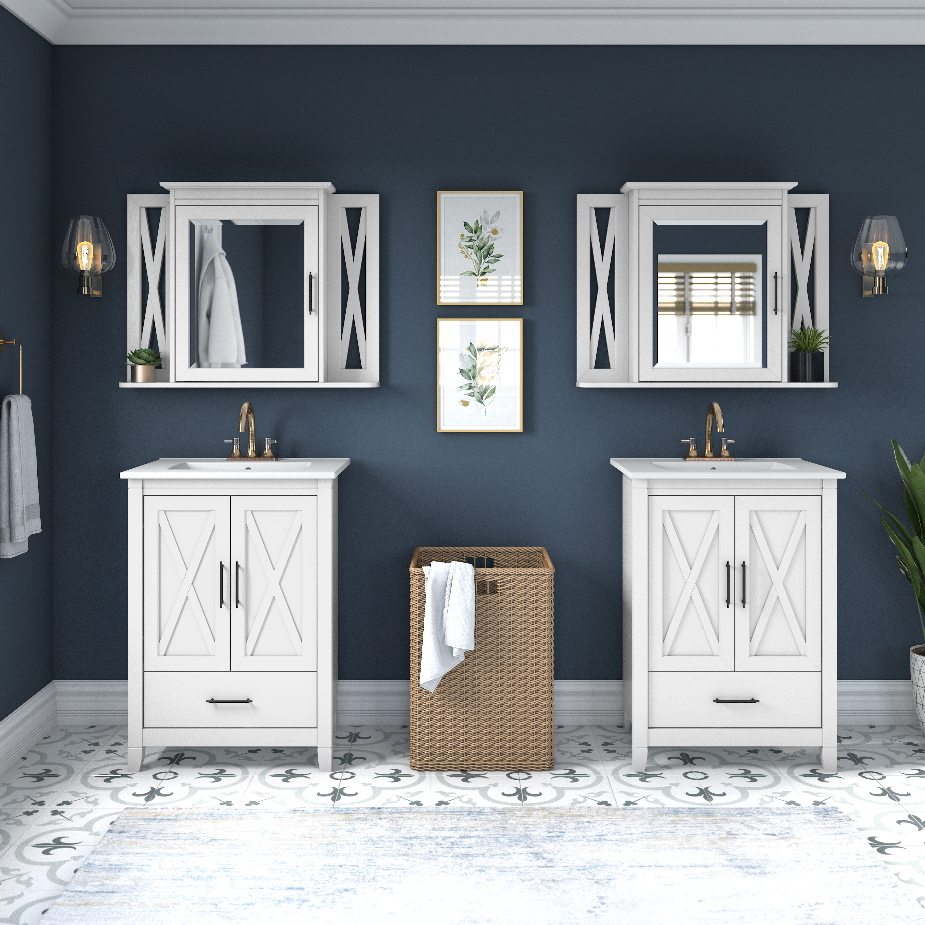 Shop Bush Furniture Key West Bathroom Medicine Cabinet with Mirror 08 KWWS132WAS-03 #color_white ash