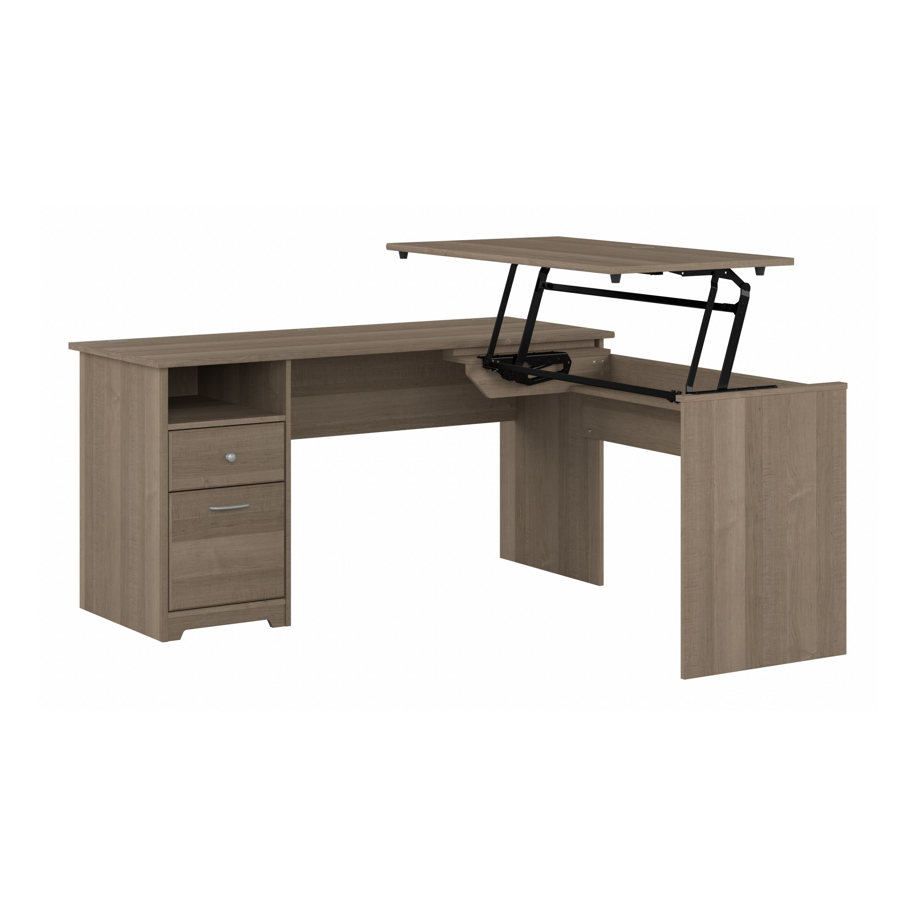 Shop Bush Furniture Cabot 60W 3 Position Sit to Stand L Shaped Desk 02 CAB043AG #color_ash gray