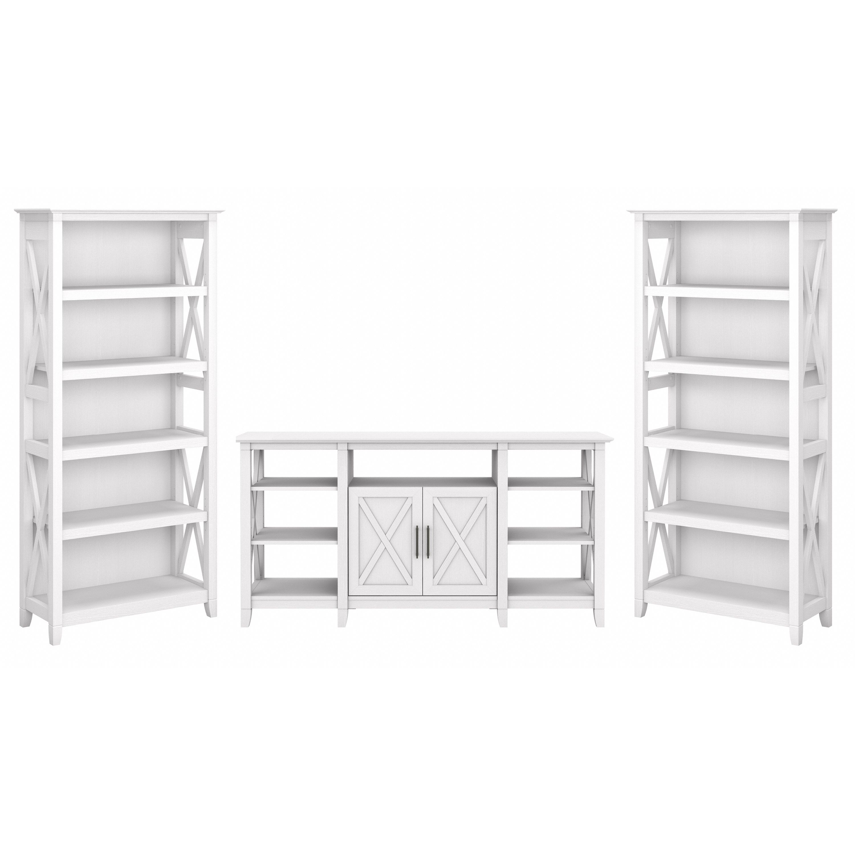 Shop Bush Furniture Key West Tall TV Stand with Set of 2 Bookcases 02 KWS027WT #color_pure white oak