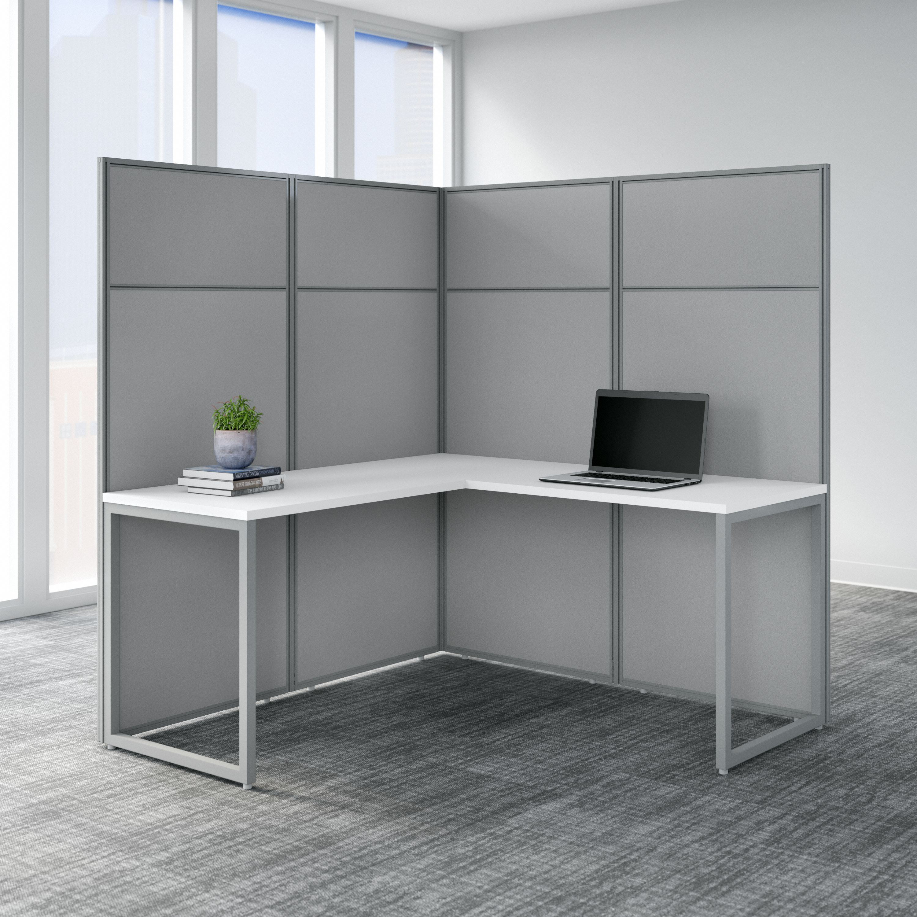 Shop Bush Business Furniture Easy Office 60W L Shaped Cubicle Desk Workstation with 66H Panels 01 EODH360WH-03K #color_pure white/silver gray fabric