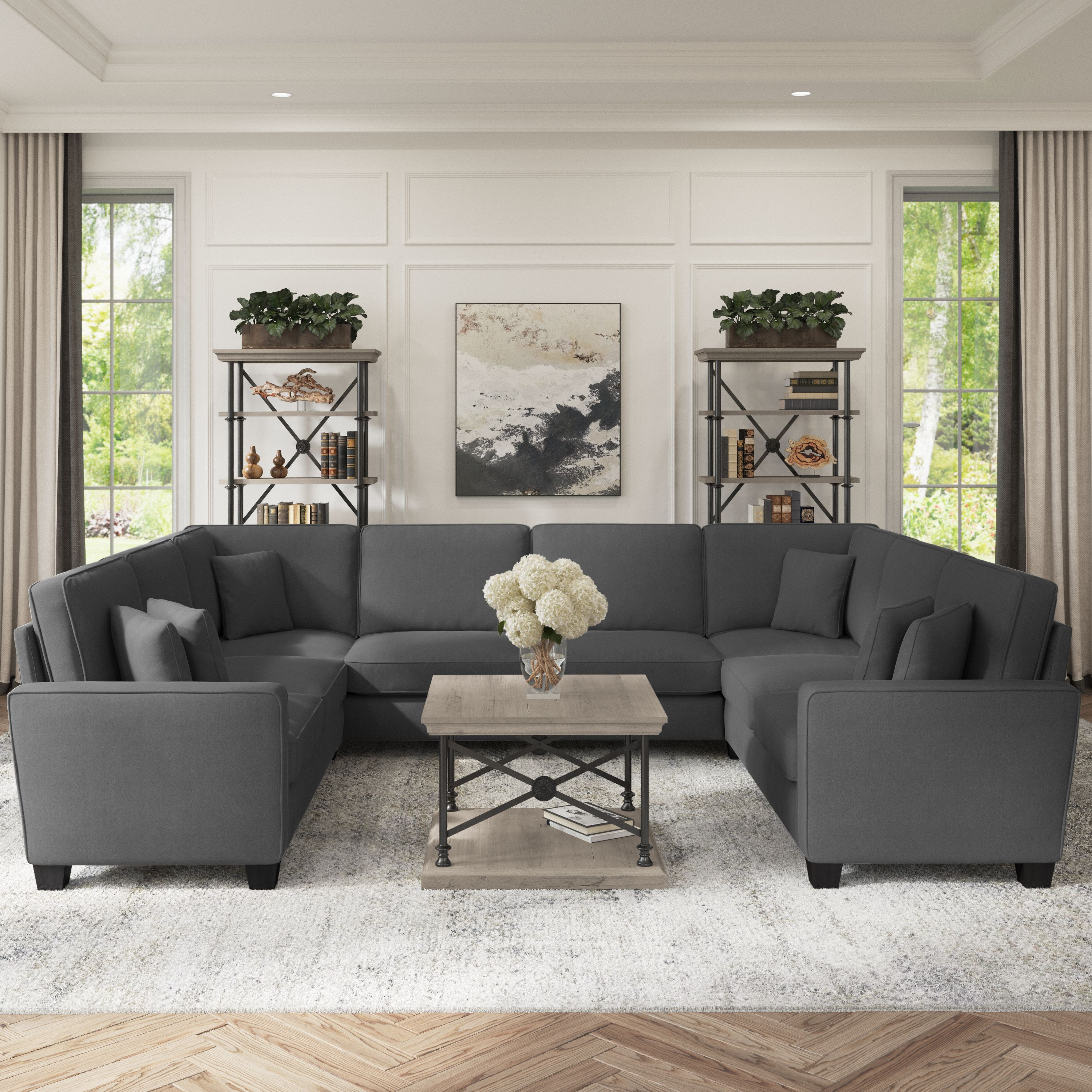 Shop Bush Furniture Stockton 125W U Shaped Sectional Couch 01 SNY123SCGH-03K #color_charcoal gray herringbone fabr