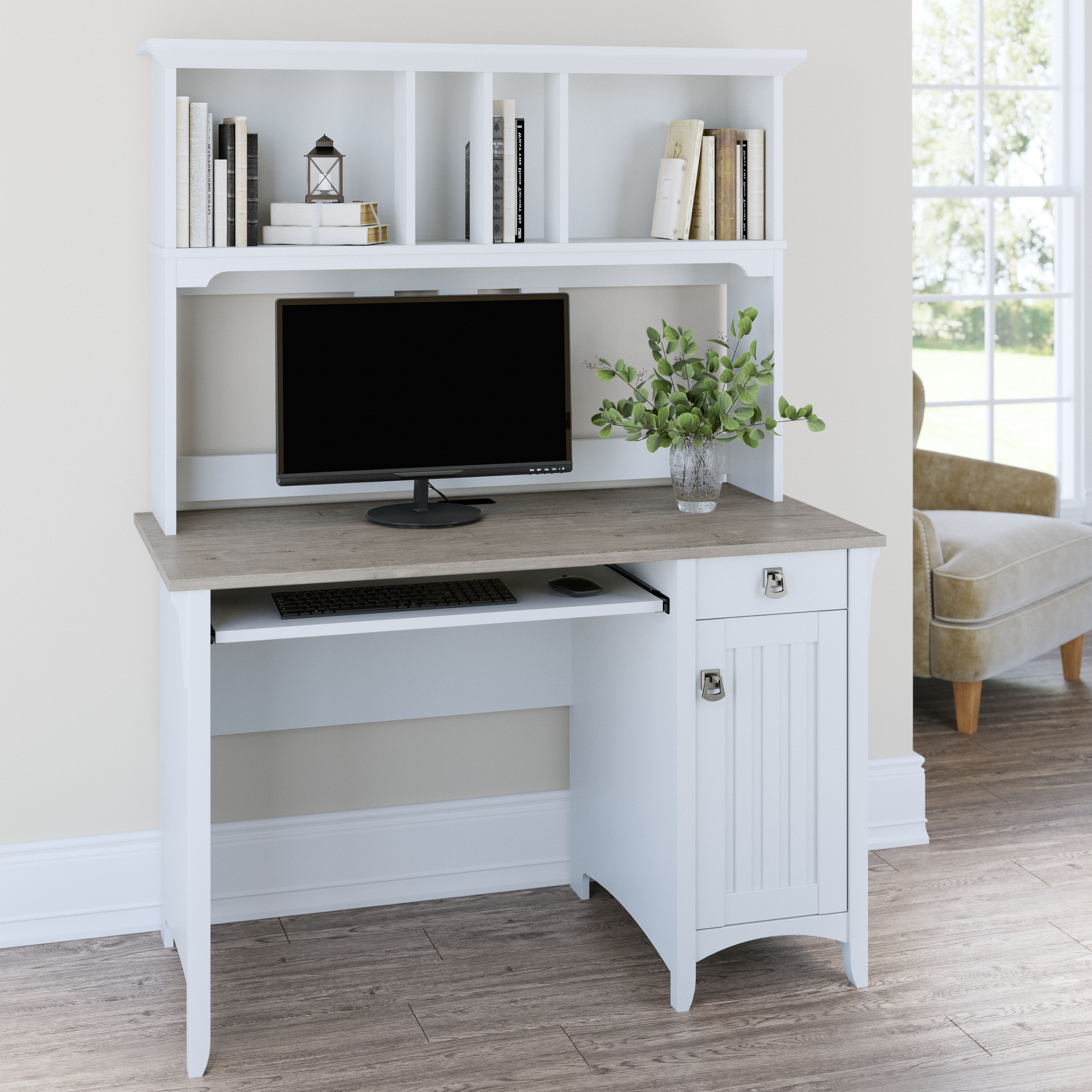Shop Bush Furniture Salinas Small Computer Desk with Hutch 01 MY72808-03 #color_shiplap gray