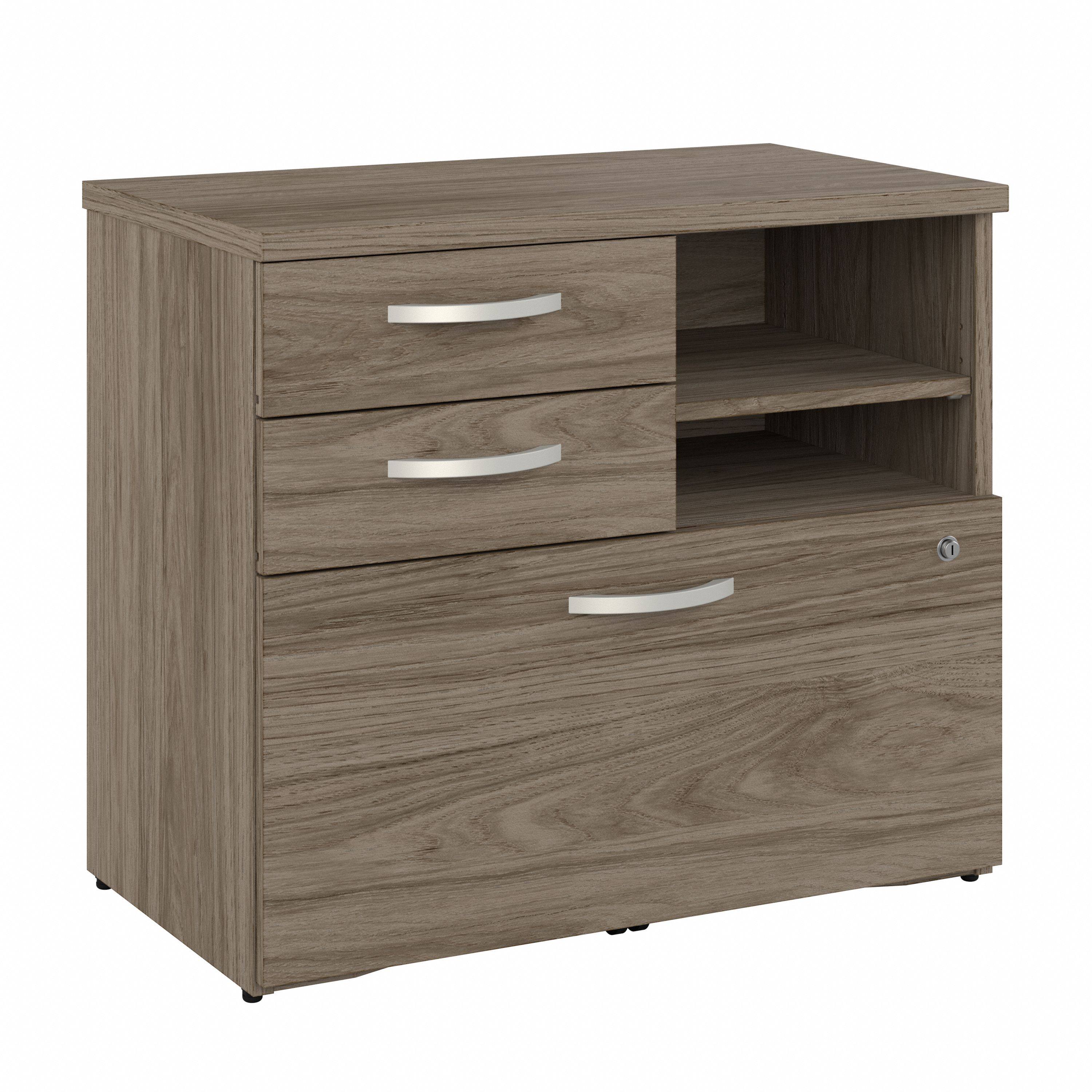 Shop Bush Business Furniture Hybrid Office Storage Cabinet with Drawers and Shelves 02 HYF130MHSU-Z #color_modern hickory