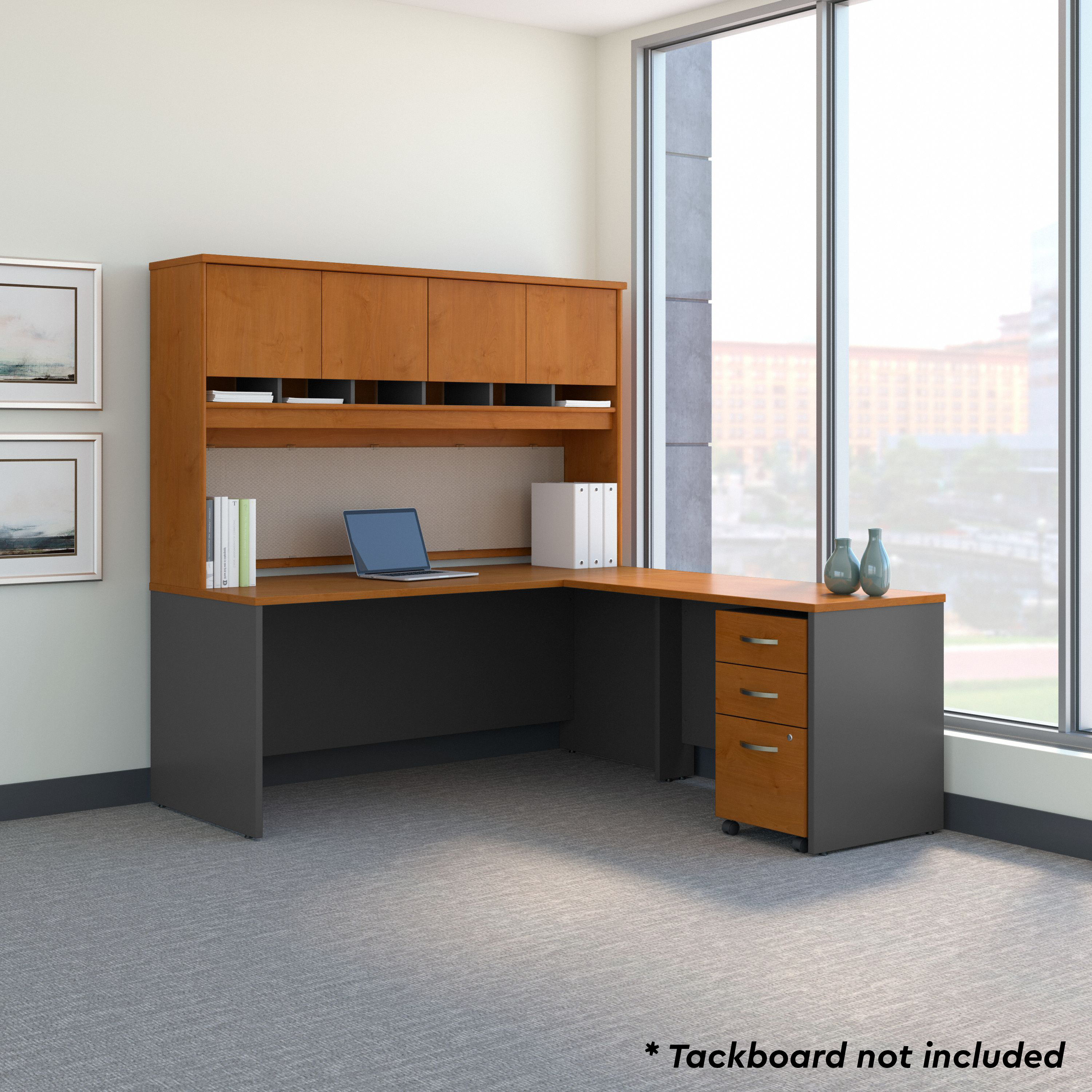 Shop Bush Business Furniture Series C 72W L Shaped Desk with Hutch and Mobile File Cabinet 01 SRC0018NCSU #color_natural cherry